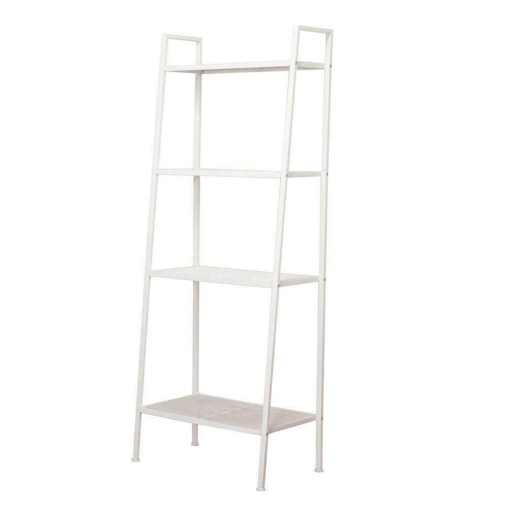 4-Tier Metal Wire Leaning Ladder Bookcase - Ivory White Bookshelf for Office & Home Storage | Space-Saving Inclined Shelving Unit for Books, Decor & Organizing Small Spaces