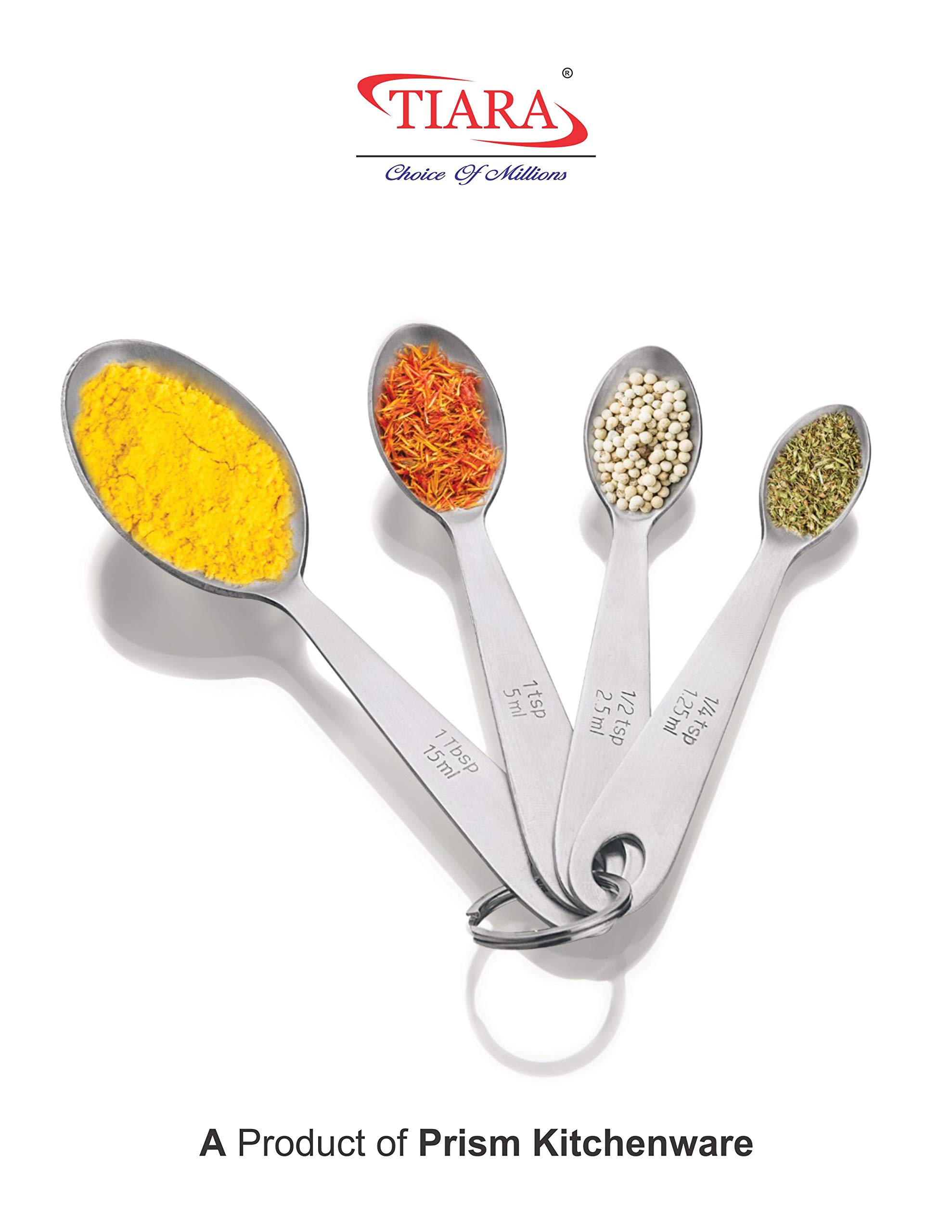 TIARA - Winner Stainless Steel Measuring Spoon Set (4-Piece) - Precise Liquid & Dry Measuring for Cooking, Baking Cakes & Kitchen Recipes | Ideal for Home Chefs, Bakers & Meal Prep