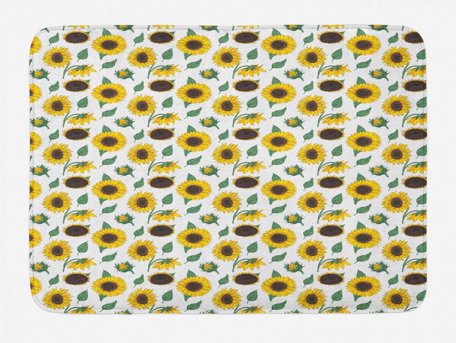 Ambesonne Sunflower Bath Mat - Non-Slip Plush Bathroom Rug with Hand-Drawn Floral Design, 30.2