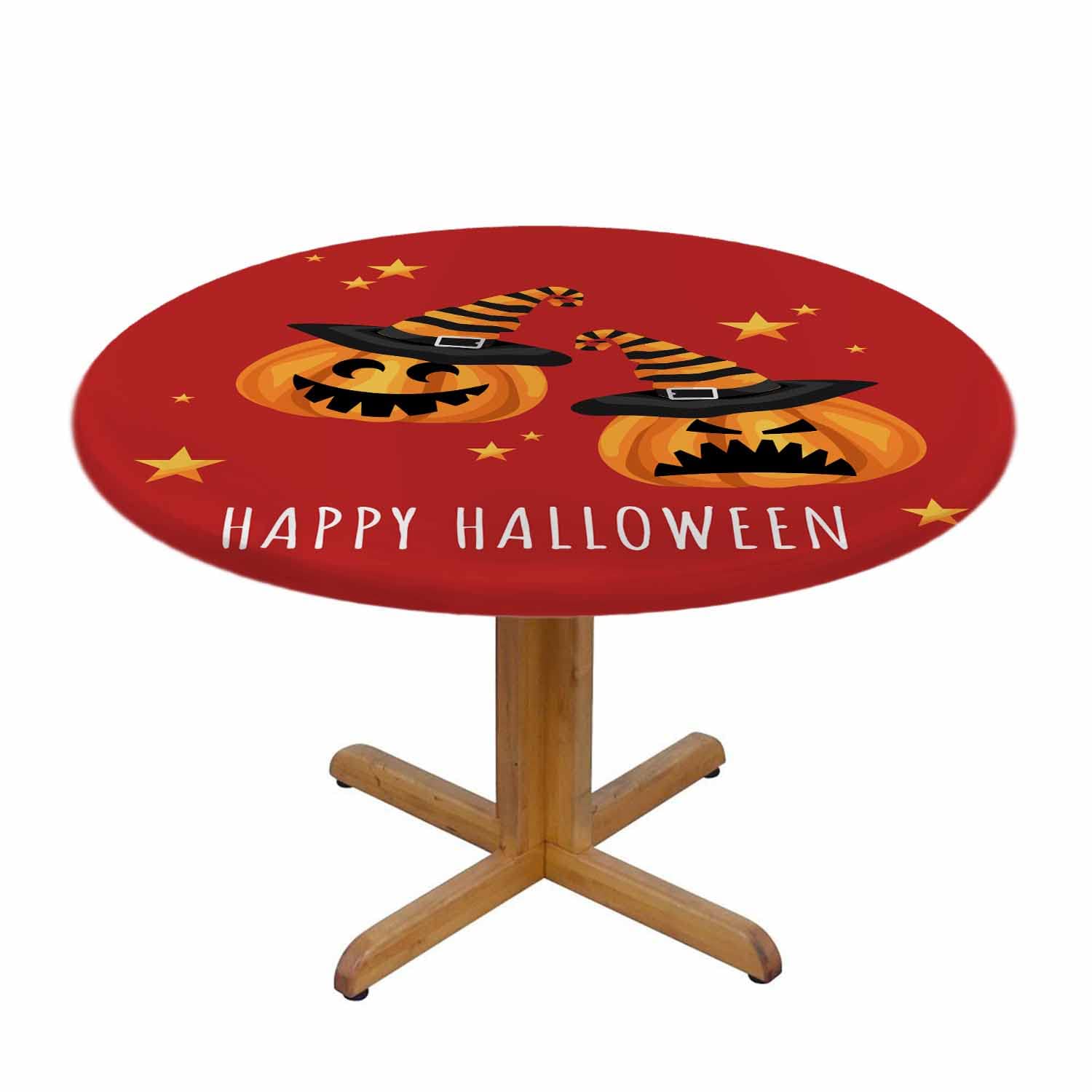 Beabes Halloween Pumpkin Tablecloth with Angry Witches Hat & Star Design - 48 Inch Round Washable Kitchen Table Cover for Dining Decor | Perfect for Halloween Parties, Thanksgiving Dinner & Fall Home Decor