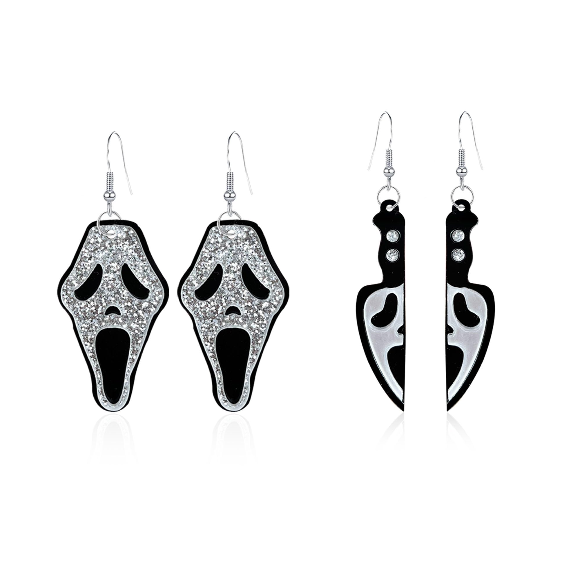 Punk Skull Earrings for Women - 2 Pairs Halloween Dangle Acrylic Earrings, Gothic Festival Jewelry Gifts for Girls | Perfect for Halloween Parties, Cosplay & Alternative Fashion