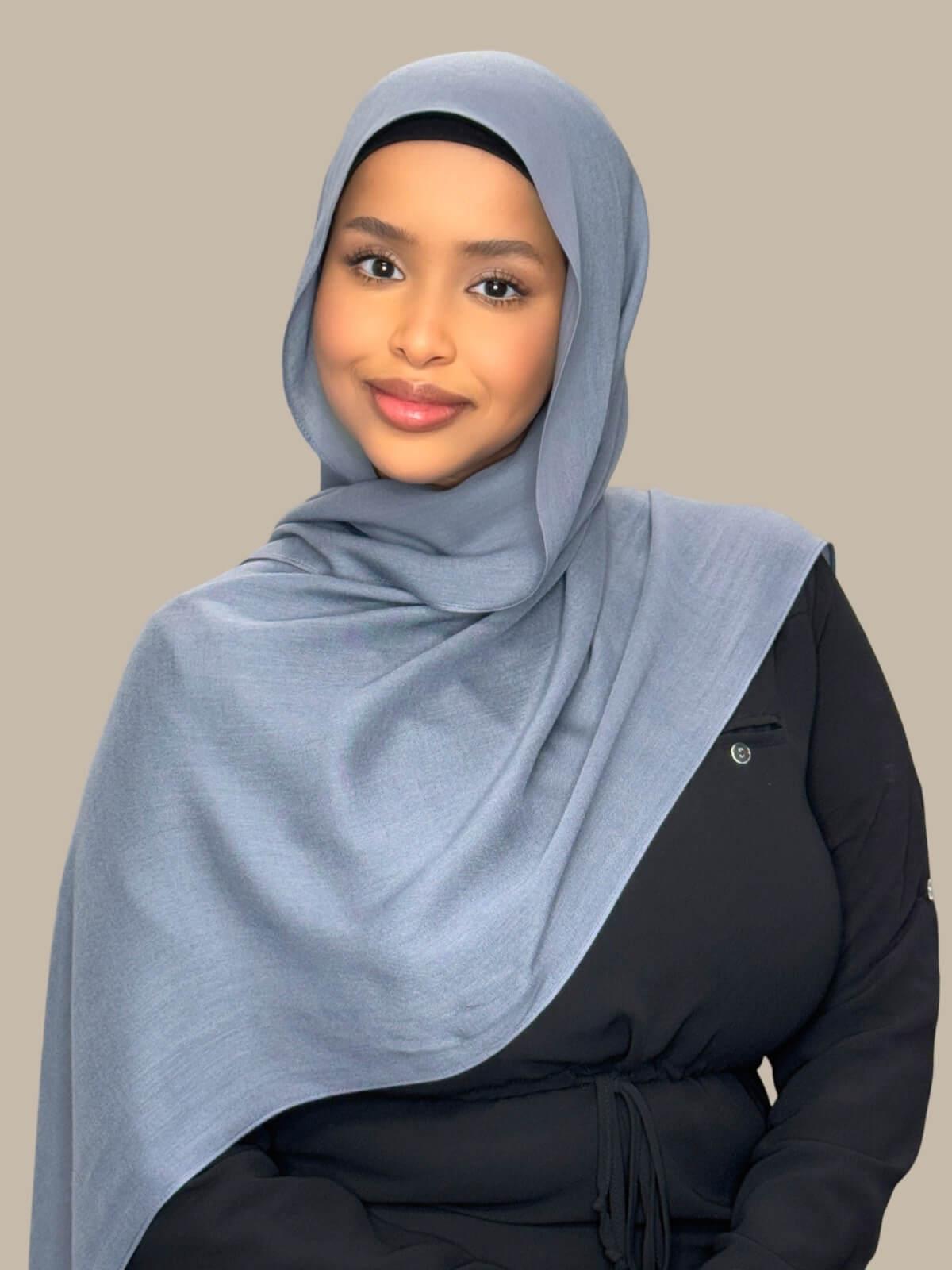 Soft Cotton Modal Hijab Scarf - Dusty Denim Blue for Women - Perfect for Daily Wear, Prayer & Modest Fashion