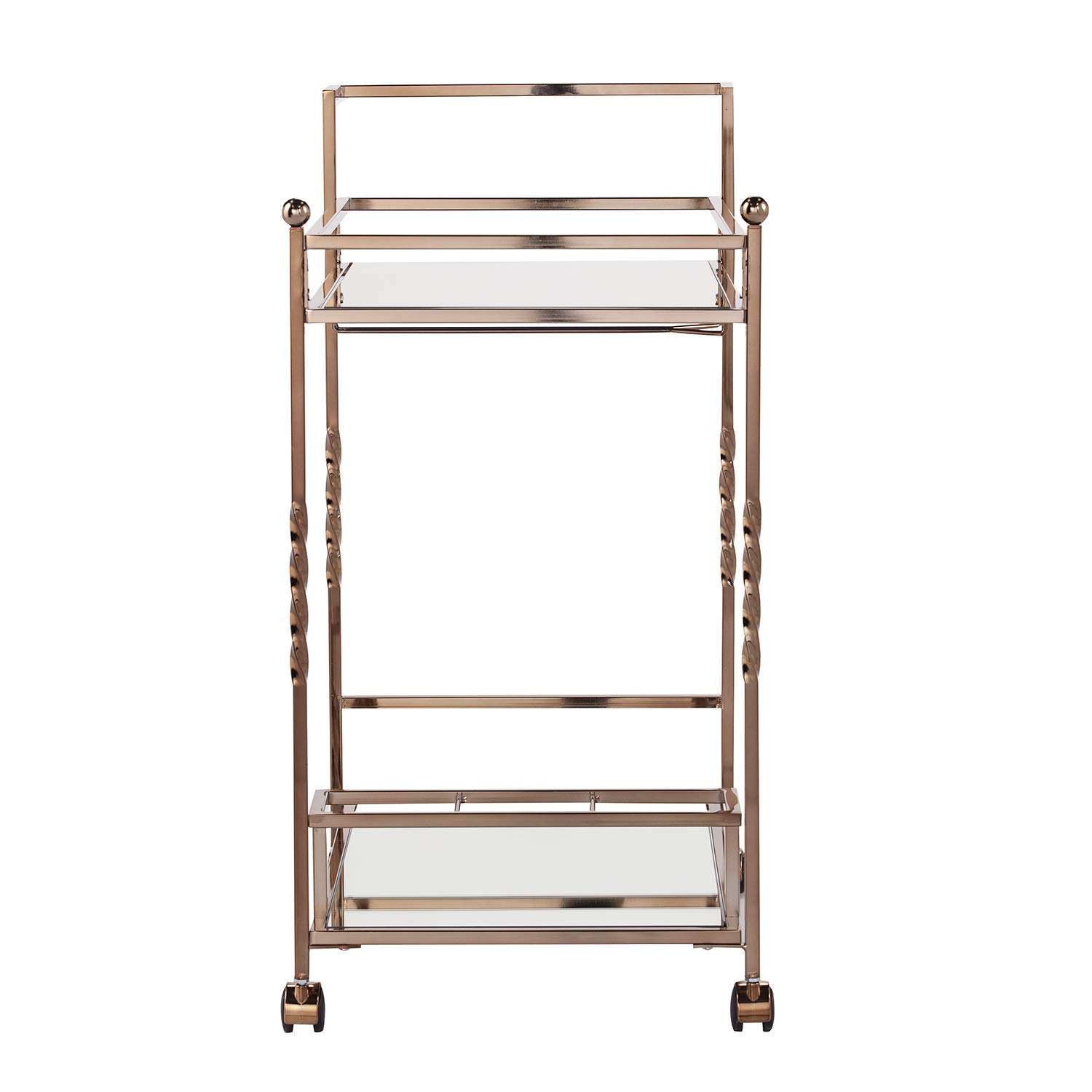 SEI Furniture Ivers Bar Cart - Gold Metal Rolling Serving Cart with 2 Shelves & Wheels - Stylish Home Bar, Kitchen, or Living Room Decor for Entertaining & Storage (AMZ5853ZH)