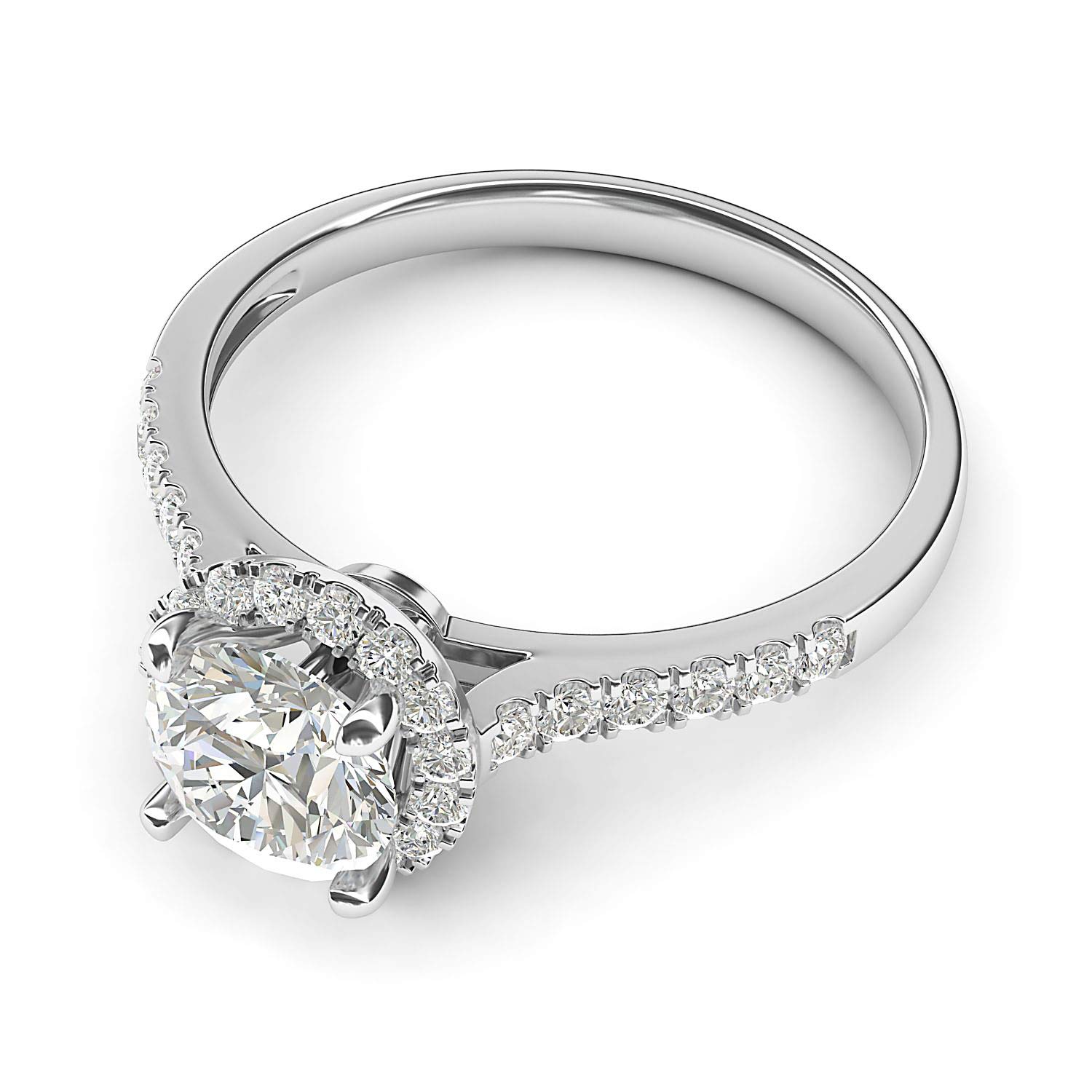 Sterling Silver Round Brilliant Cut Simulated Diamond or Moissanite Halo Engagement Ring with Side Stones - Perfect for Proposals, Anniversaries & Wedding Bands
