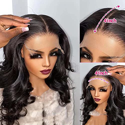 MDL Hair 20inch Brazilian Human Hair Wigs - 4x4 Lace Closure, 180% Density Body Wave Lace Front Wig with Baby Hair (Natural Black) | Perfect for Daily Wear, Cosplay & Special Occasions