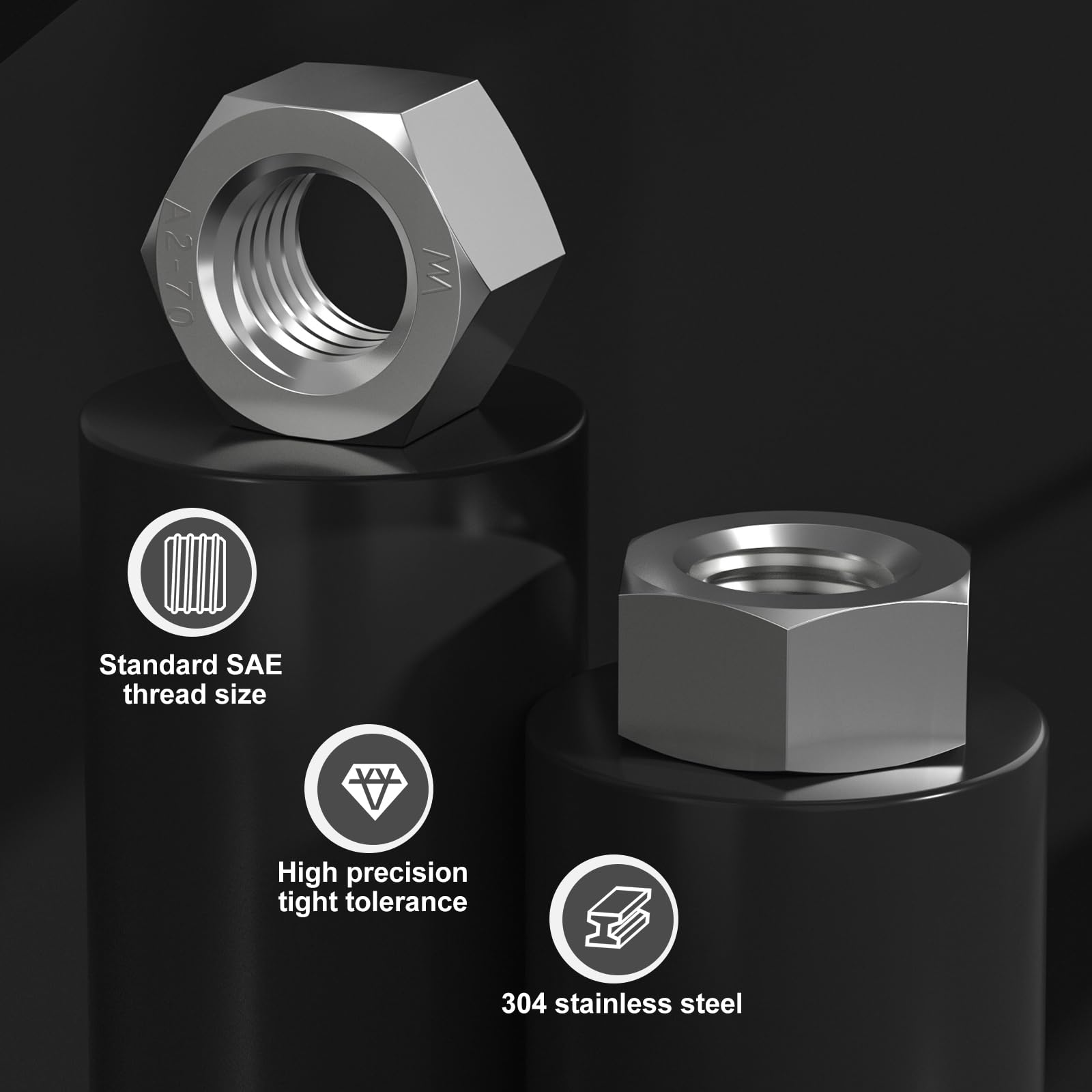7pcs 3/4-10 Hex Nuts, 304 Stainless Steel 18-8 External Hex Nut 3/4-10 UNC, SAE Hex Machine Screw Nuts - Corrosion Resistant Hardware Fasteners for Automotive, Machinery & DIY Projects (VG01301)