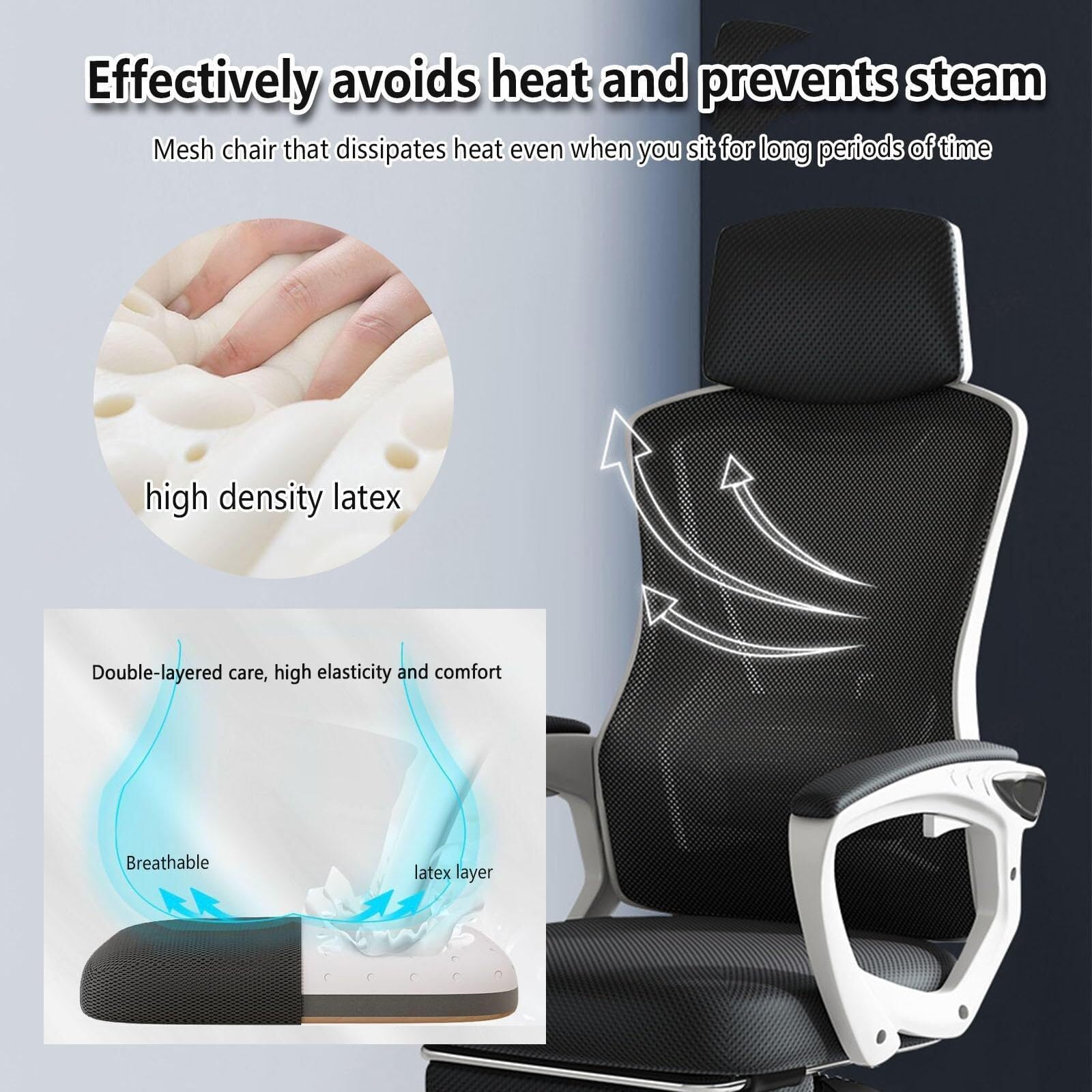 Ergonomic Office Chair with Adjustable Lumbar Support & Retractable Footrest - Mesh Computer Desk Chair for Home, Bedroom, Study - Comfortable Seating for Students & Adults (Black/Grey) - Perfect for Long Work Hours, Gaming & Remote Learning