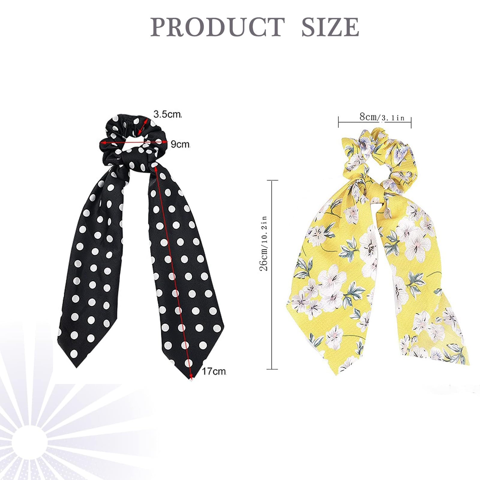 8-Piece Floral Hair Scarf Set with Ribbon Bows - Chiffon Scrunchies & Long Hair Ties for Women & Girls - 2-in-1 Ponytail Accessories (Perfect for Summer Outfits, Weddings & Boho Fashion)