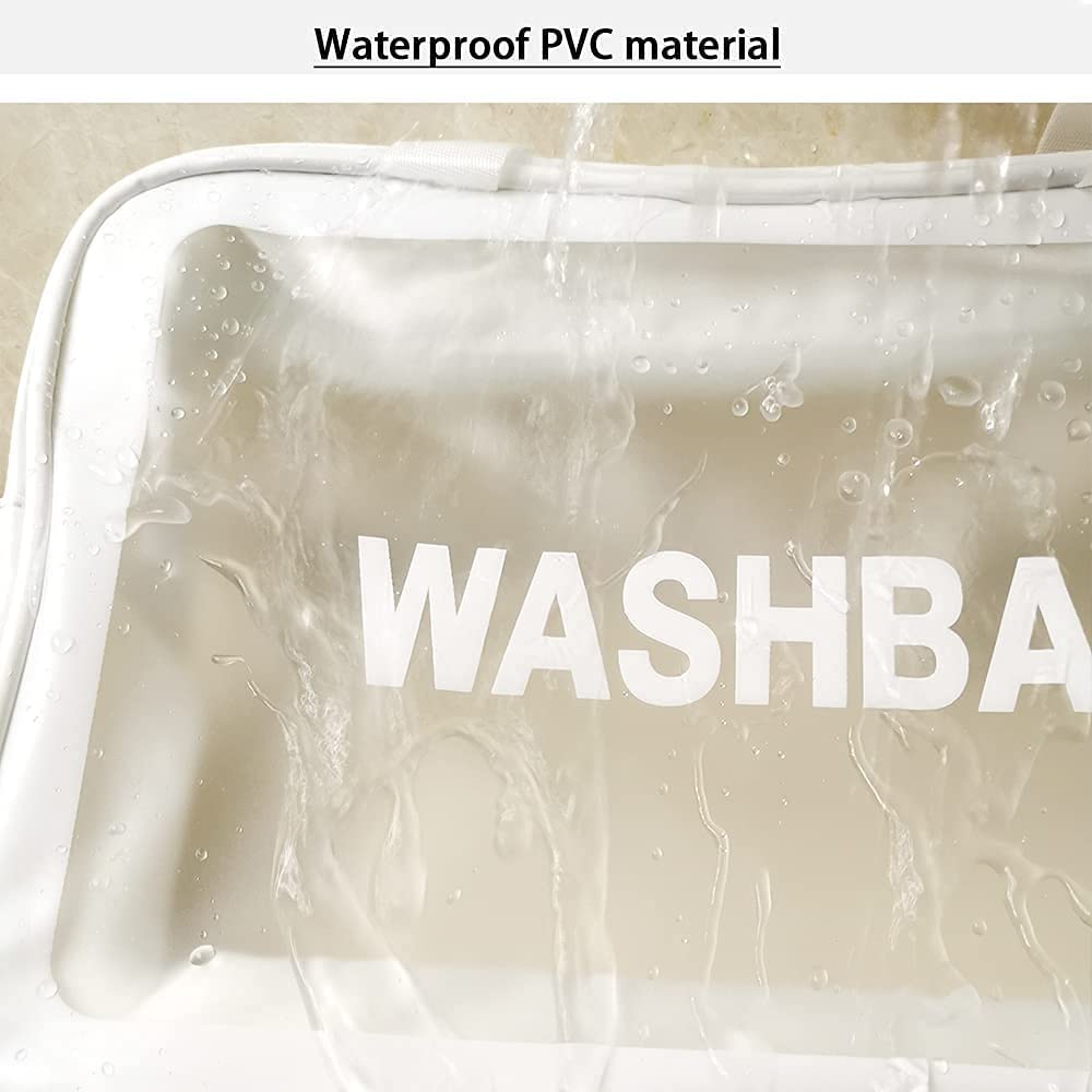 **Paczo Clear PVC Waterproof Toiletry Bag for Travel - Large Zippered Cosmetic Makeup Organizer for Women & Men - Perfect for Gym, Vacation & Daily Use (White)**