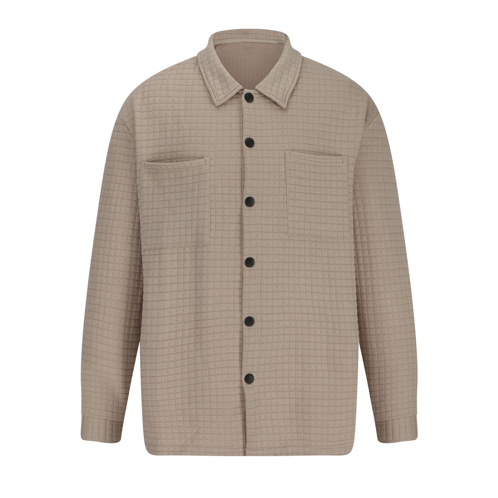 Men's Waffle Knit Long Sleeve Button Down Shirt Jacket - Stylish Cardigan Coat with Pockets for Casual Wear & Outdoor Activities