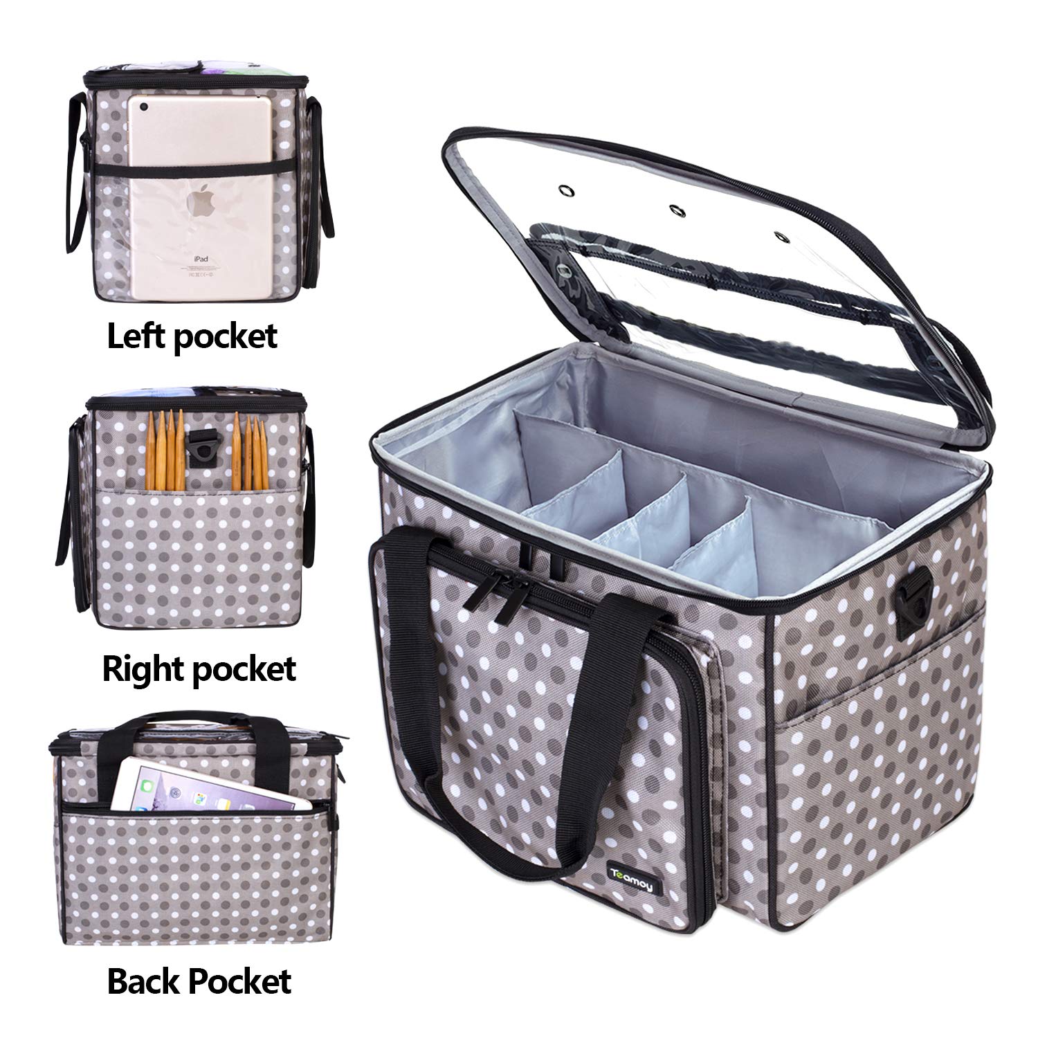 Teamoy Knitting Bag - Large Yarn Storage Tote with Inner Dividers for Crochet Projects | High Capacity Organizer for Knitting Needles, Crochet Hooks & Craft Supplies | Perfect for Home Knitting, Travel & Yarn Storage (Accessories Not Included)