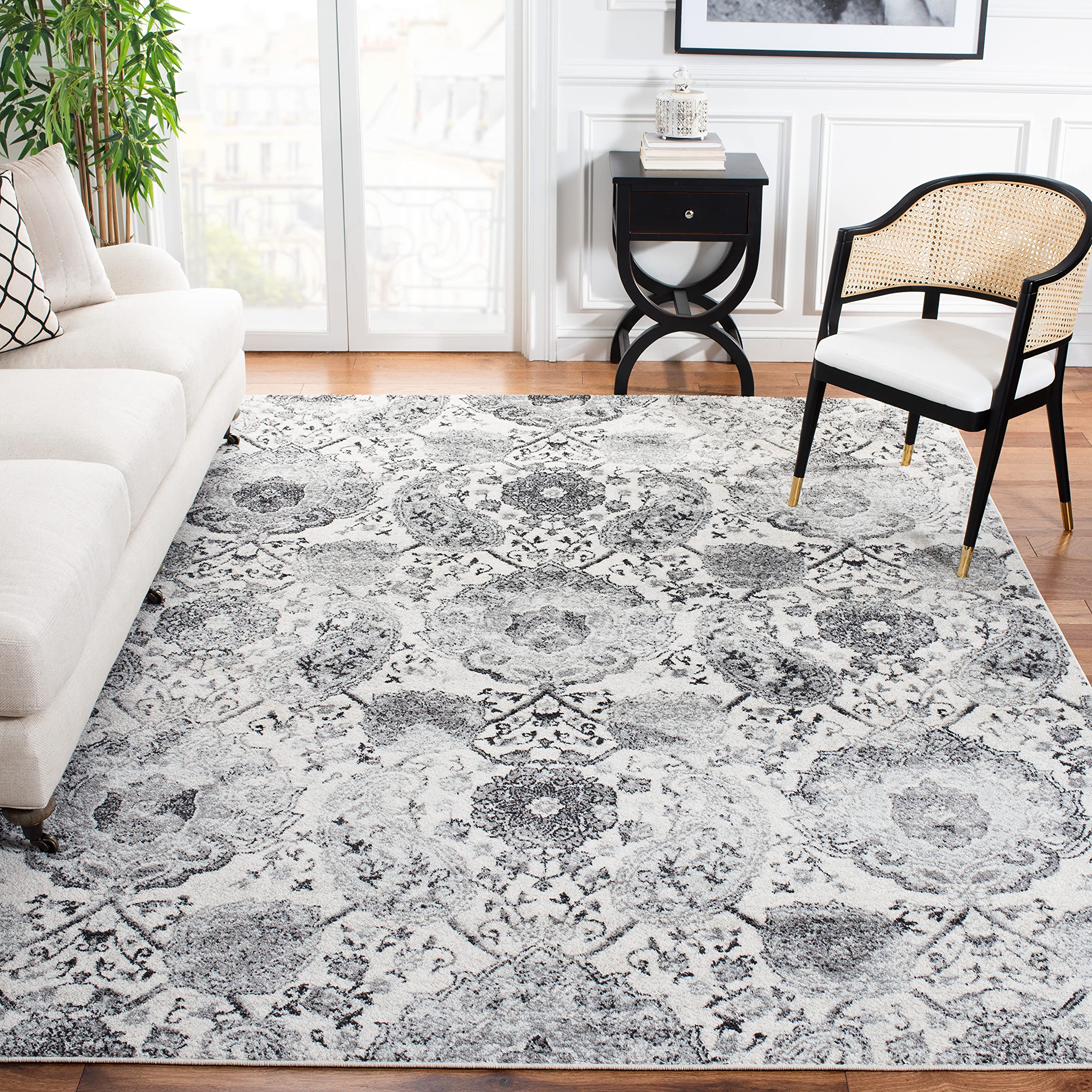 SAFAVIEH Madison Collection 9'x9' Square Cream & Silver Area Rug - Boho Chic Paisley Design, Non-Shedding, Soft & Durable - Perfect for Living Room, Bedroom, Dining Room or Home Office Decor
