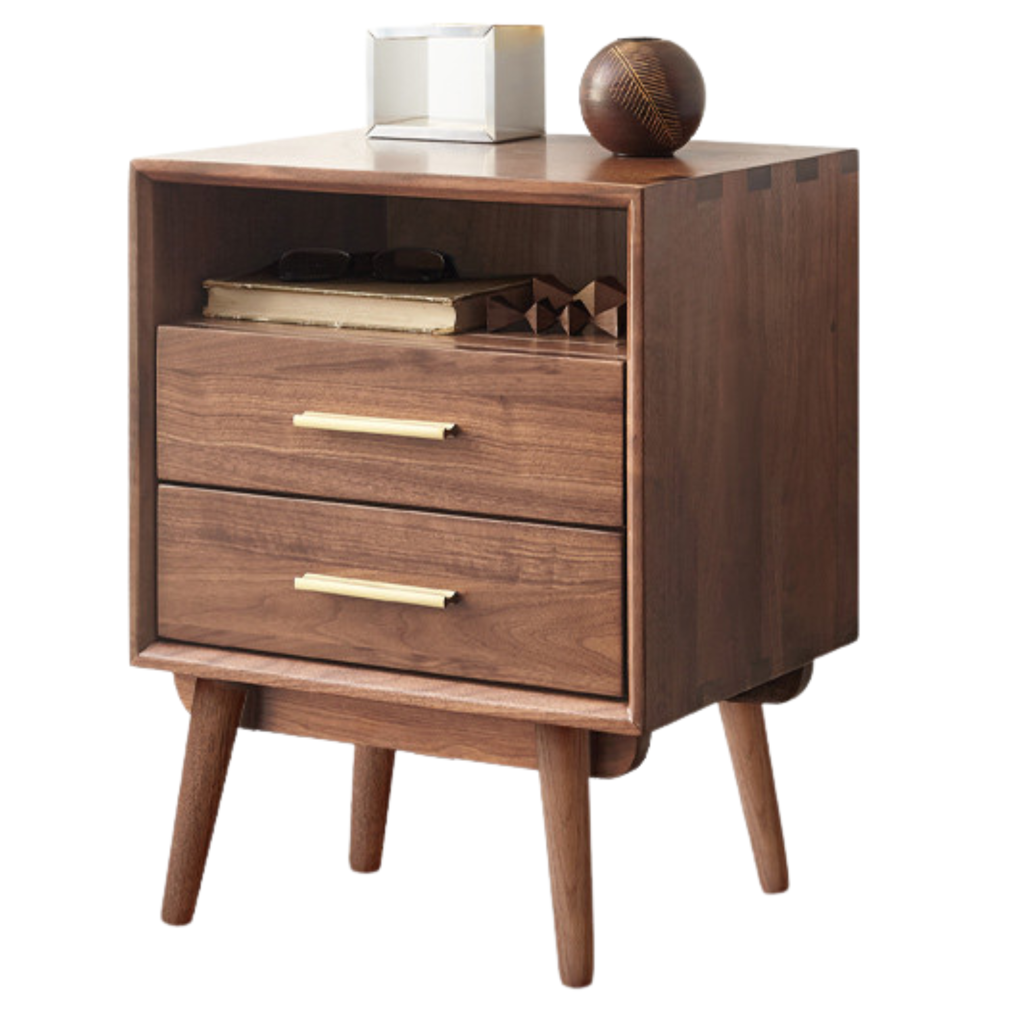Solid Black Walnut Wood Nightstand - Bedside Table with Drawer for Bedroom Furniture, Modern Home Decor & Storage Solution