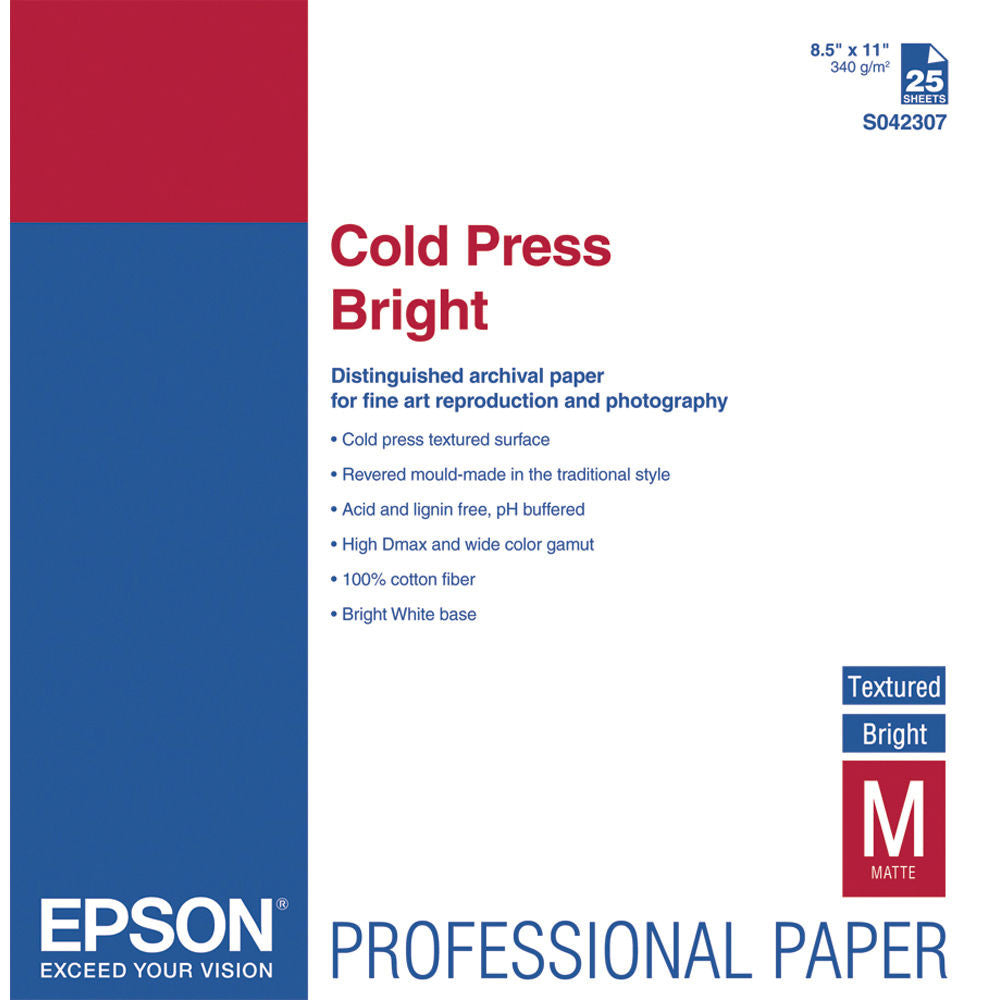 Epson Cold Press Bright Textured Paper 8.5x11 Inches - 25 Sheets for Watercolor, Acrylic & Ink - Perfect for Artists, Calligraphy & Mixed Media Projects