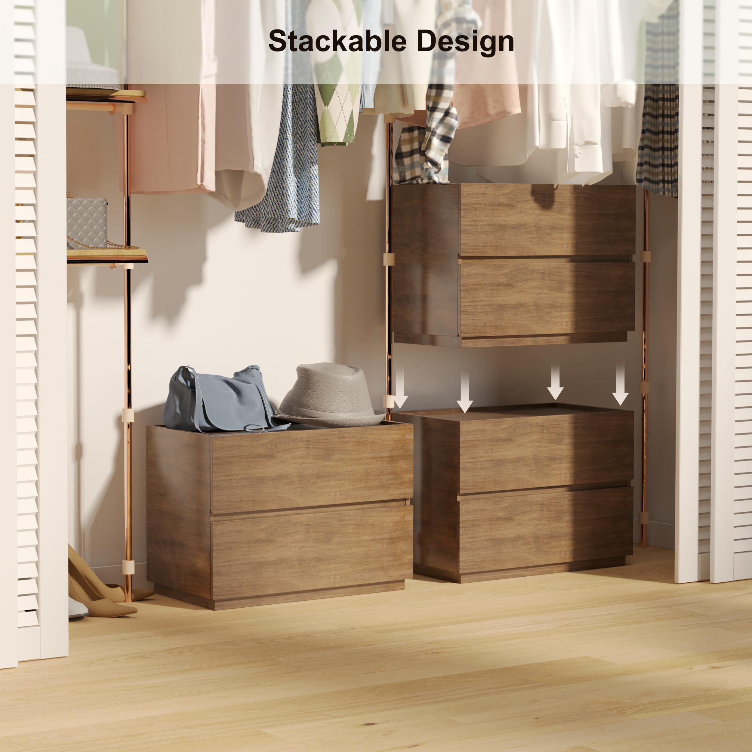 Wooden Stackable 2-Drawer Dresser Organizer - 23.6