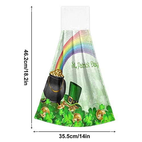 Clovers Gold Coin Kitchen Oven Towels - 2 Pack Super Absorbent St. Patrick's Day Hand Towels with Hanging Loop | Rainbow Dishcloth for Kitchen, Bar, Bathroom & Tabletop | Perfect for Cooking, Cleaning & Decor