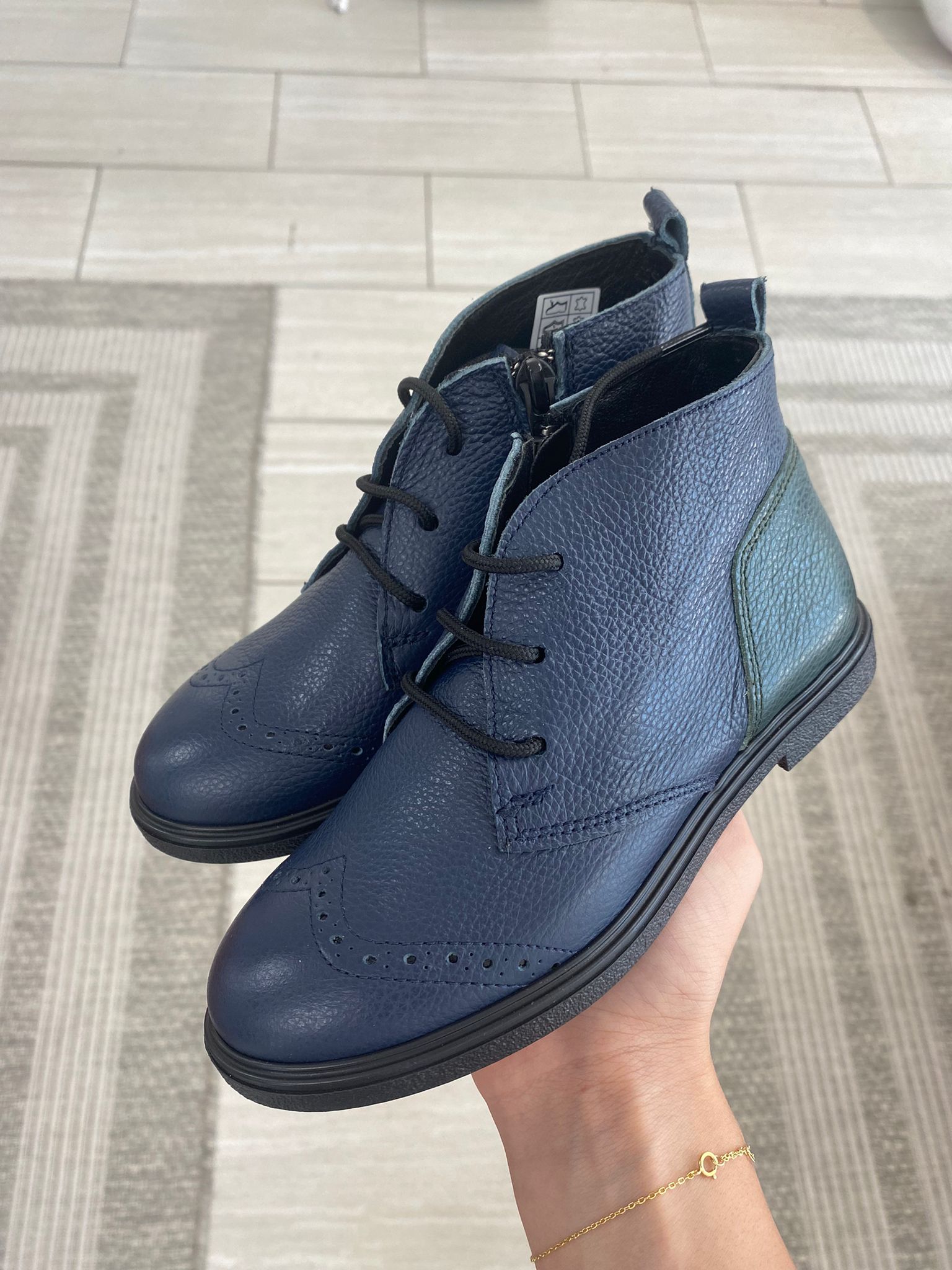Stylish Blublonc Navy & Green Wingtip Booties for Women - Comfortable Ankle Boots for Office, Casual Outfits & Fall Fashion