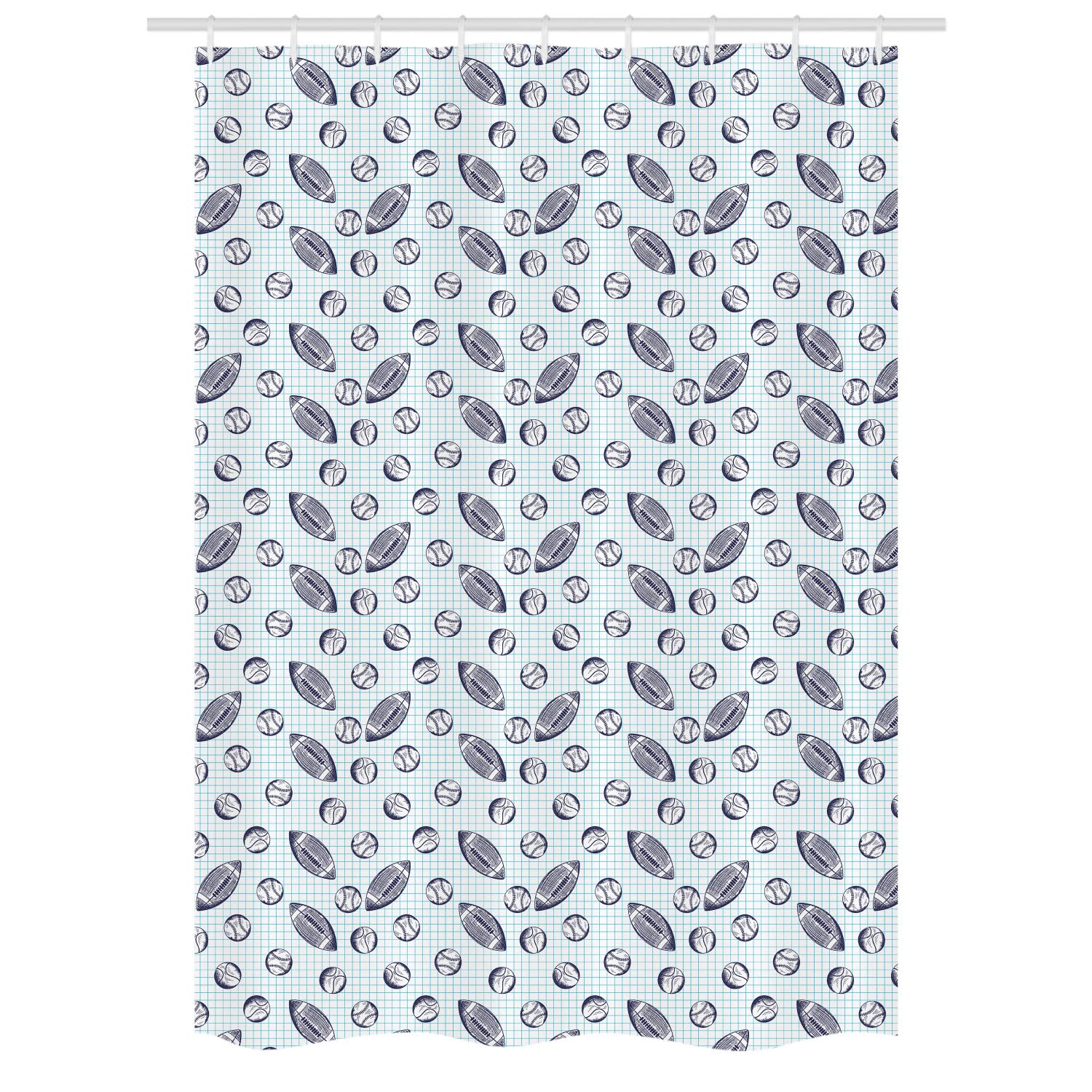 Ambesonne Baseball Themed Shower Curtain - Pigskin & Baseballs Checkered Design, 54x78 Inches, Indigo & Pale Blue Bathroom Decor with Hooks - Perfect for Sports Fans' Bathrooms & Baseball Themed Decor