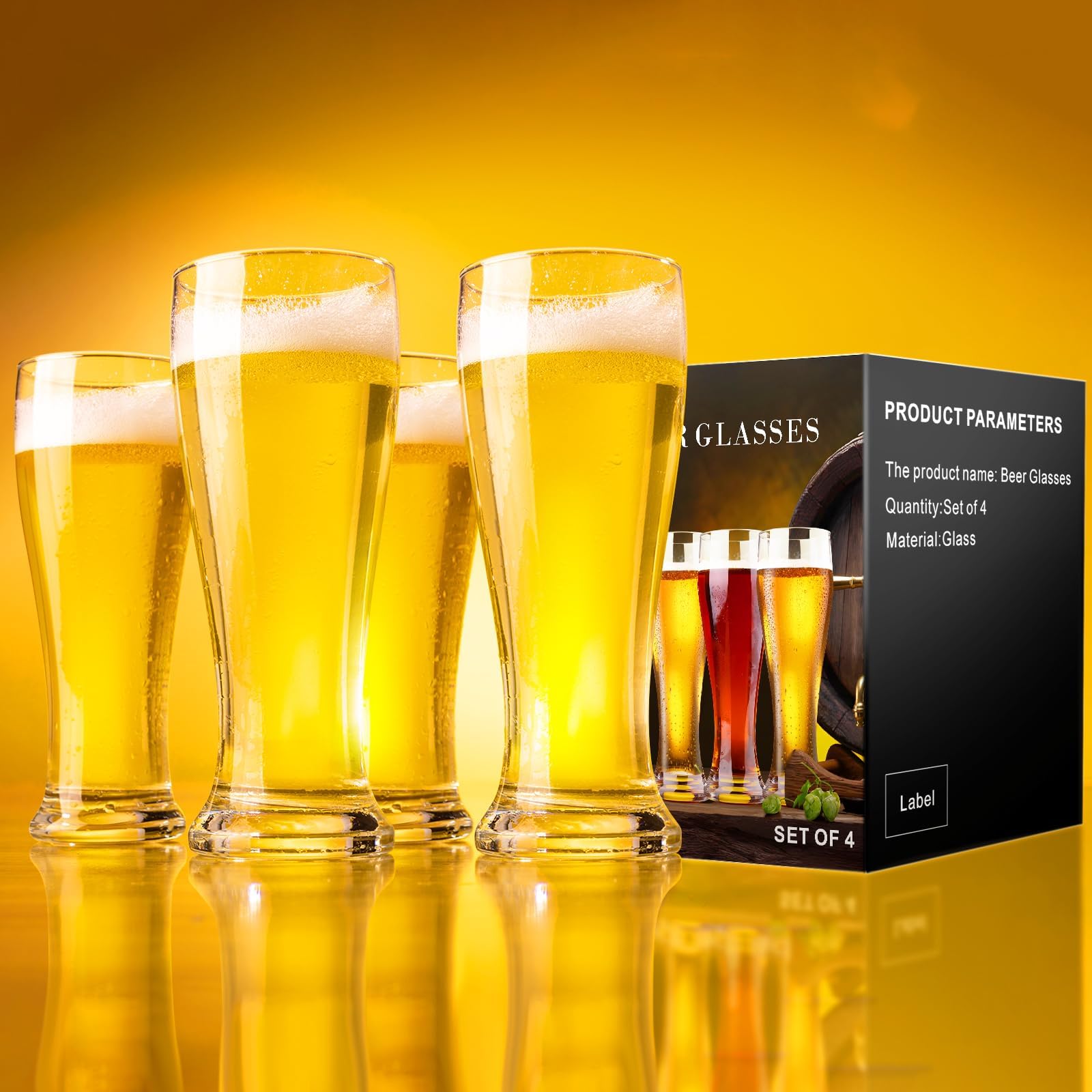PARACITY 16 oz Beer Glasses Set of 4 - Premium Pint & Pilsner Glassware for Lager, IPA, Wheat Beer - Ideal for Home Bars, Parties & Gifts for Beer Lovers