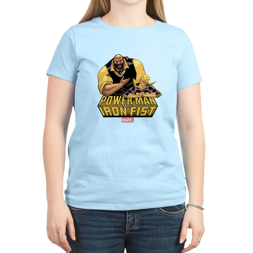 Power Man and Iron Fist Women's Crew Neck T-Shirt - Marvel Comics Graphic Tee - Casual Superhero Shirt for Women - Perfect for Cosplay, Comic Con & Everyday Wear
