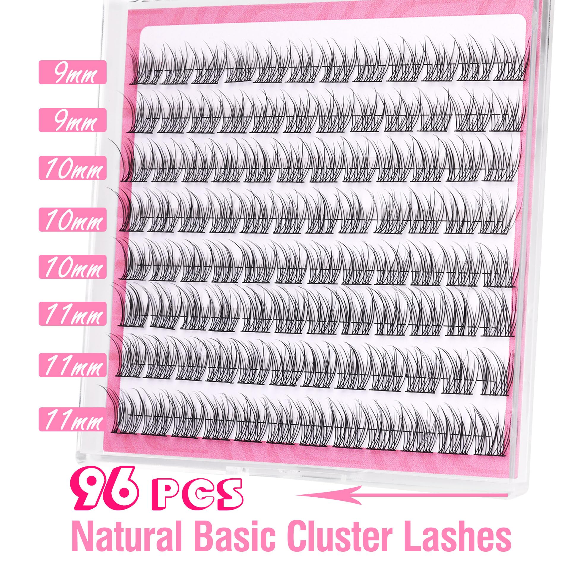 Natural Wispy Cluster Lashes - 9-11mm Mixed Lengths CC Curl Eyelash Extensions - 96 Pcs DIY Individual Lashes for Home Use by Mavphnee | Perfect for Daily Wear, Special Occasions & Professional Makeup Looks