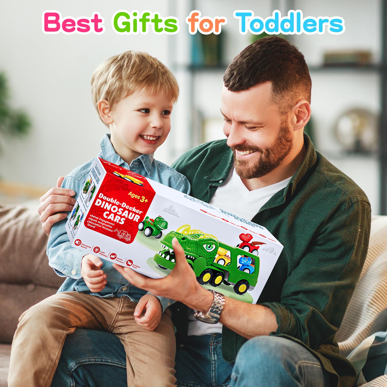 **ENJSD 5-in-1 Dinosaur Toys for Toddlers Ages 1-5 – Friction-Powered Dino Cars with Flashing Lights & Sounds – Best Gift for 1 2 3 4 5 Year Old Boys – Perfect for Playtime, Learning & Birthday Gifts**