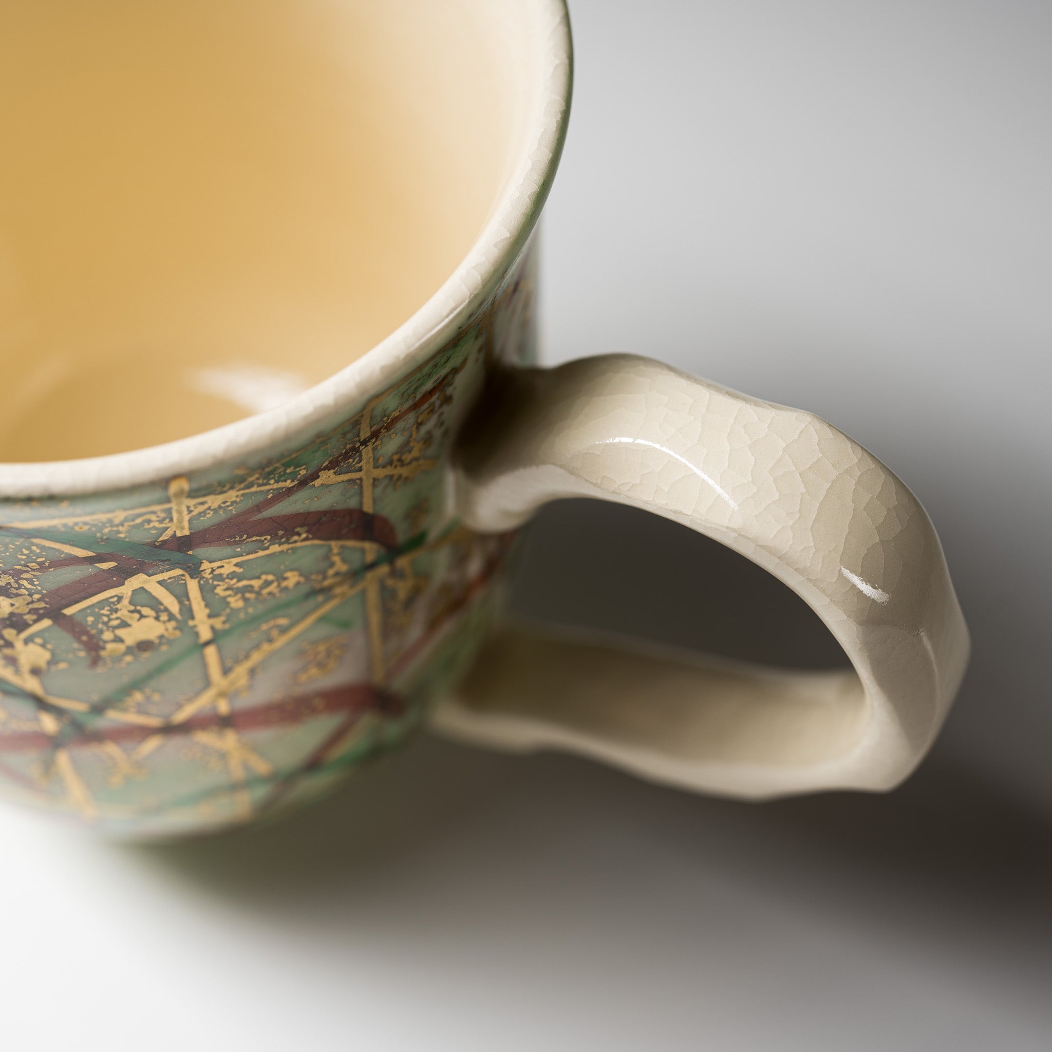 Handmade Kyo Kiyomizu Ware Ceramic Mug - Bokashi Musashino Green Japanese Tea Cup | Authentic Kyoto Pottery for Matcha, Coffee & Daily Use