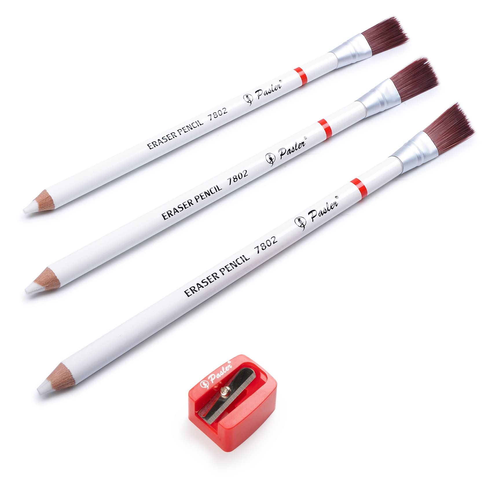 Pasler® 7802 Detail Eraser Pencil Set - 4 Pack with Brush & Sharpener for Sketching, Colored Illustrations, Art Projects - Perfect for Artists, Designers & Students