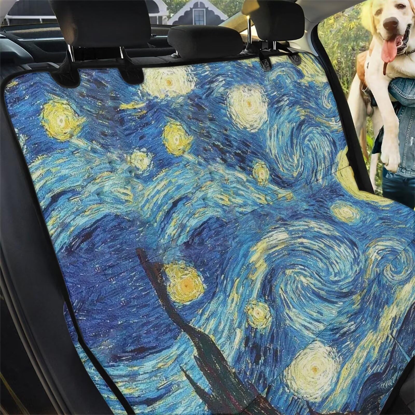 Starry Night Dog Seat Cover for Cars, Trucks & SUVs - Durable Nonslip Pet Back Seat Protector with Blue Sky Print | Perfect for Road Trips, Daily Commutes & Outdoor Adventures with Your Dog