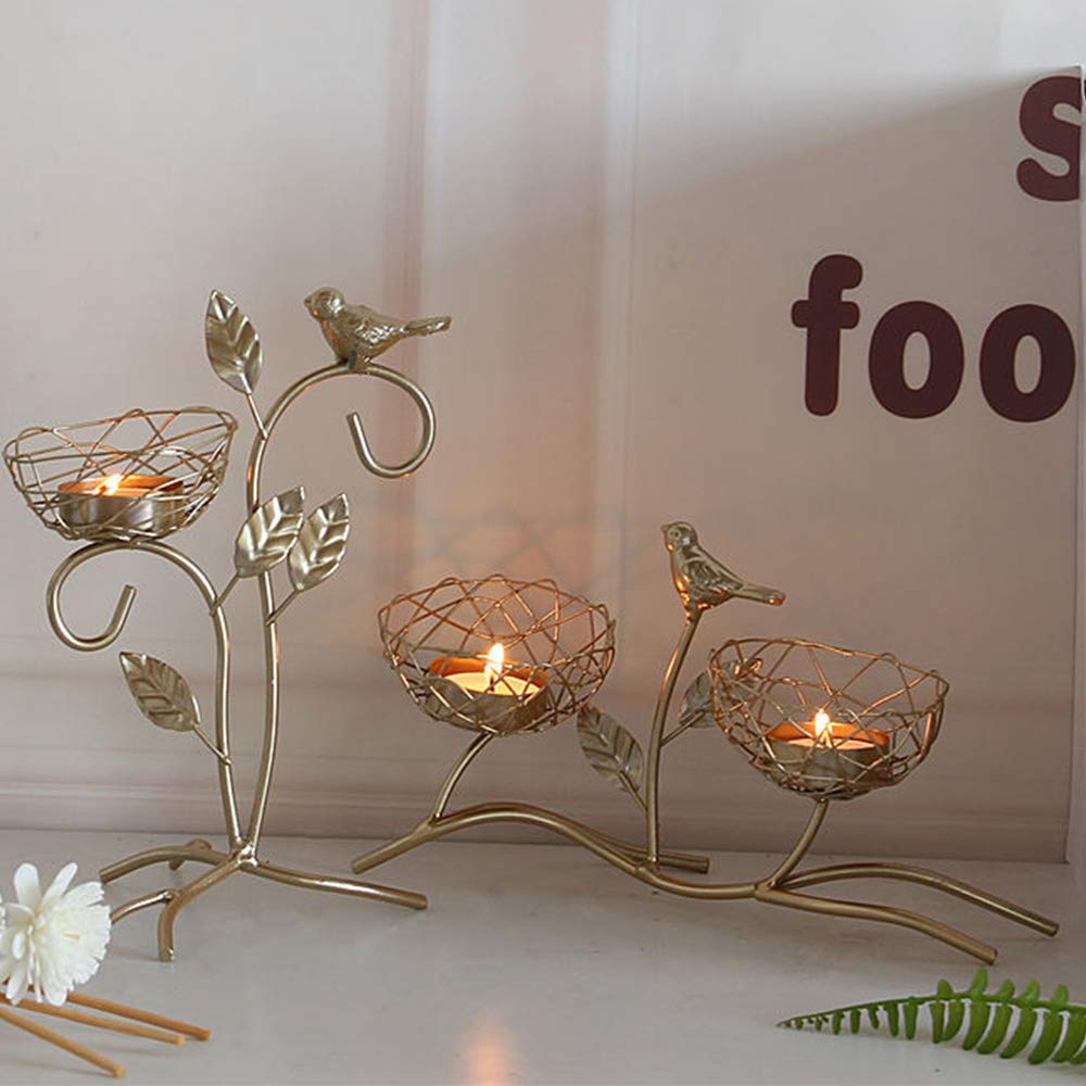 Creative Iron Art Votive Candle Holders - Leaf & Bird Figurine Metal Tealight Stands for Home Decor Centerpiece | Perfect for Weddings, Dining Tables & Romantic Ambiance
