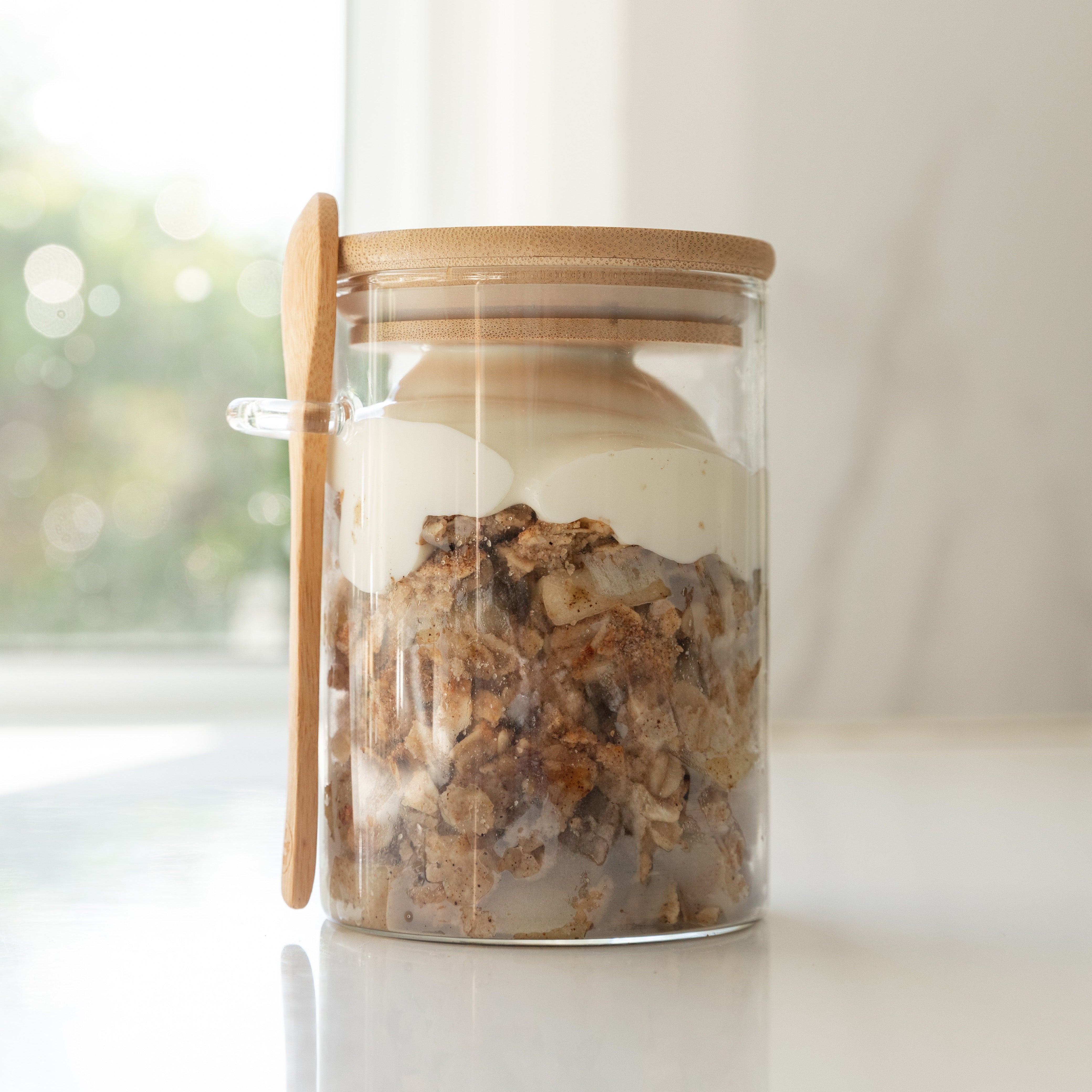 Premium 500ml Bamboo Glass Jar with Spoon - Eco-Friendly Storage for Spices, Tea, Coffee & DIY Crafts - Perfect for Kitchen, Pantry & Gift Giving