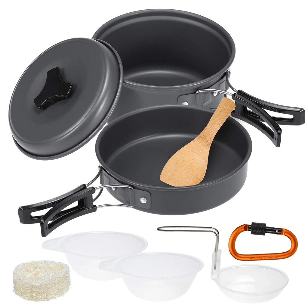 CIJTLO 10-Piece Camping Cookware Set - Lightweight Mess Kit with Pot, Pan & Bowls for Backpacking, Hiking & Outdoor Cooking | Portable Camp Stove Cookware for RV Trips & Picnics