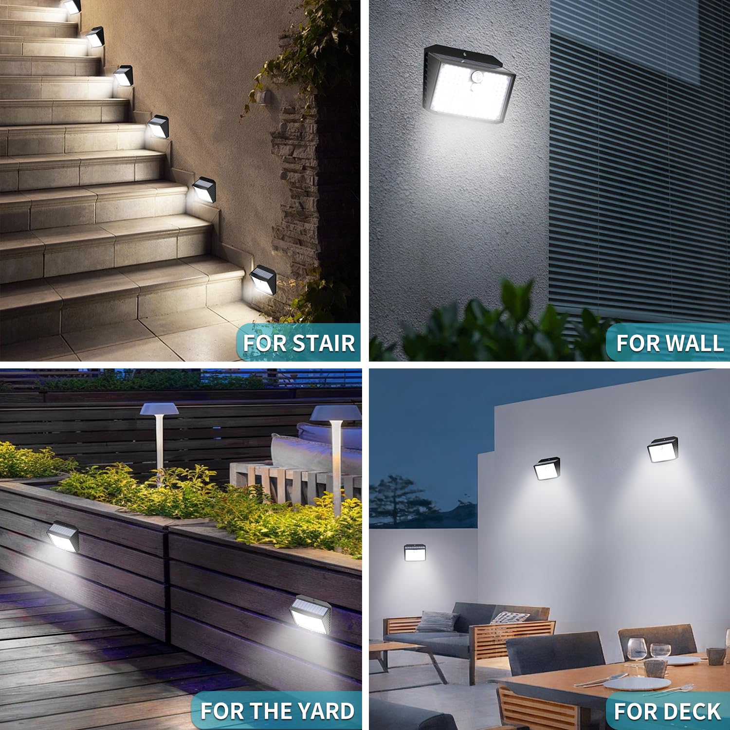 158 LED Solar Motion Sensor Security Lights - 3 Modes IP65 Waterproof Outdoor Solar Wall Lights for Garden, Fence, Door & Yard (4 Pack) | Solar Powered PIR Lights for Home Security & Pathway Illumination