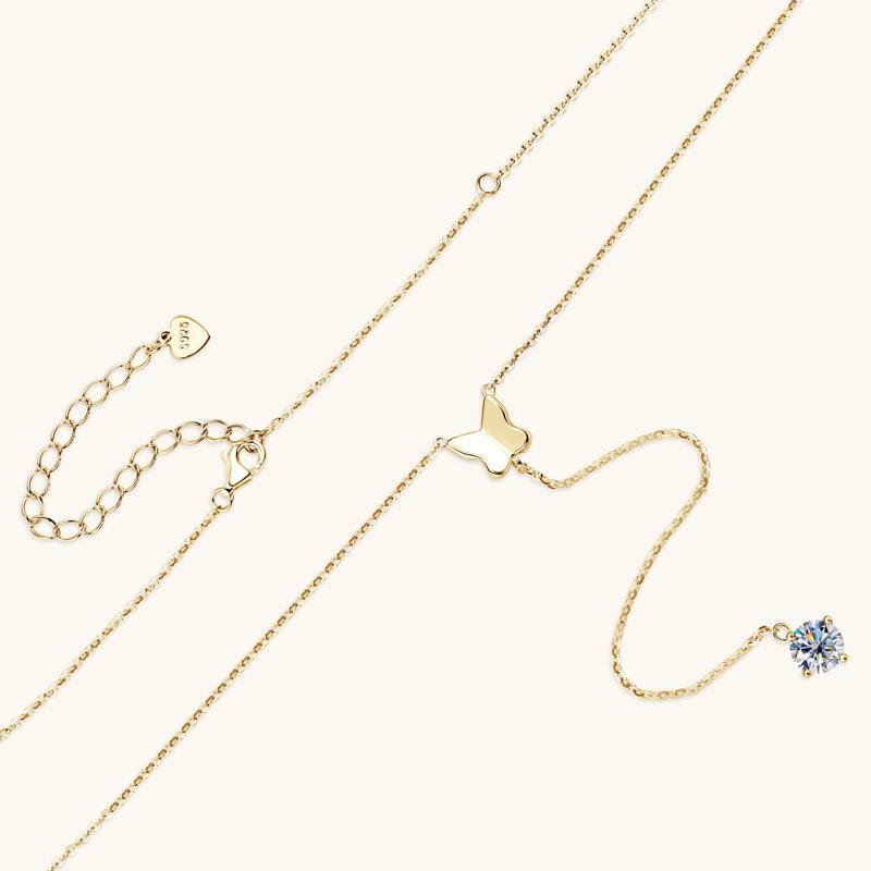 Elegant Bow Premium Moissanite Lariat Necklace for Women - Dainty Layering Jewelry for Wedding, Anniversary & Special Occasions