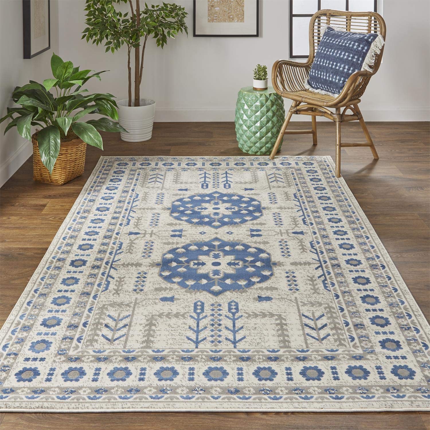 Feizy Rugs Foster Collection Transitional Ornamental Area Rug - Blue & Beige 10x13 Feet for Living Room, Bedroom & Office Decor