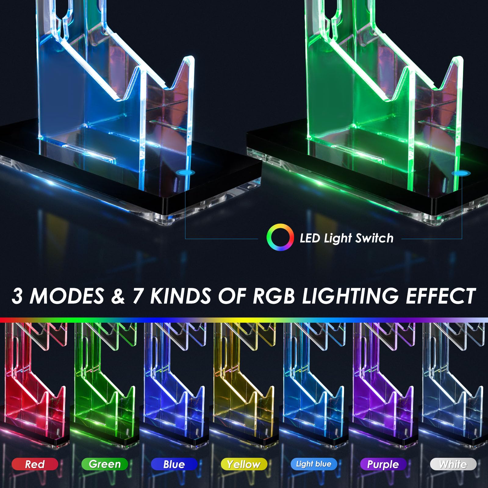 OAPRIRE 3-Tier Acrylic Gaming Controller Stand with LED Lights - Universal Headset Holder for PS5, PS4, Nintendo Switch & PC Accessories (Black) | Perfect for Gaming Setup & Desk Organization