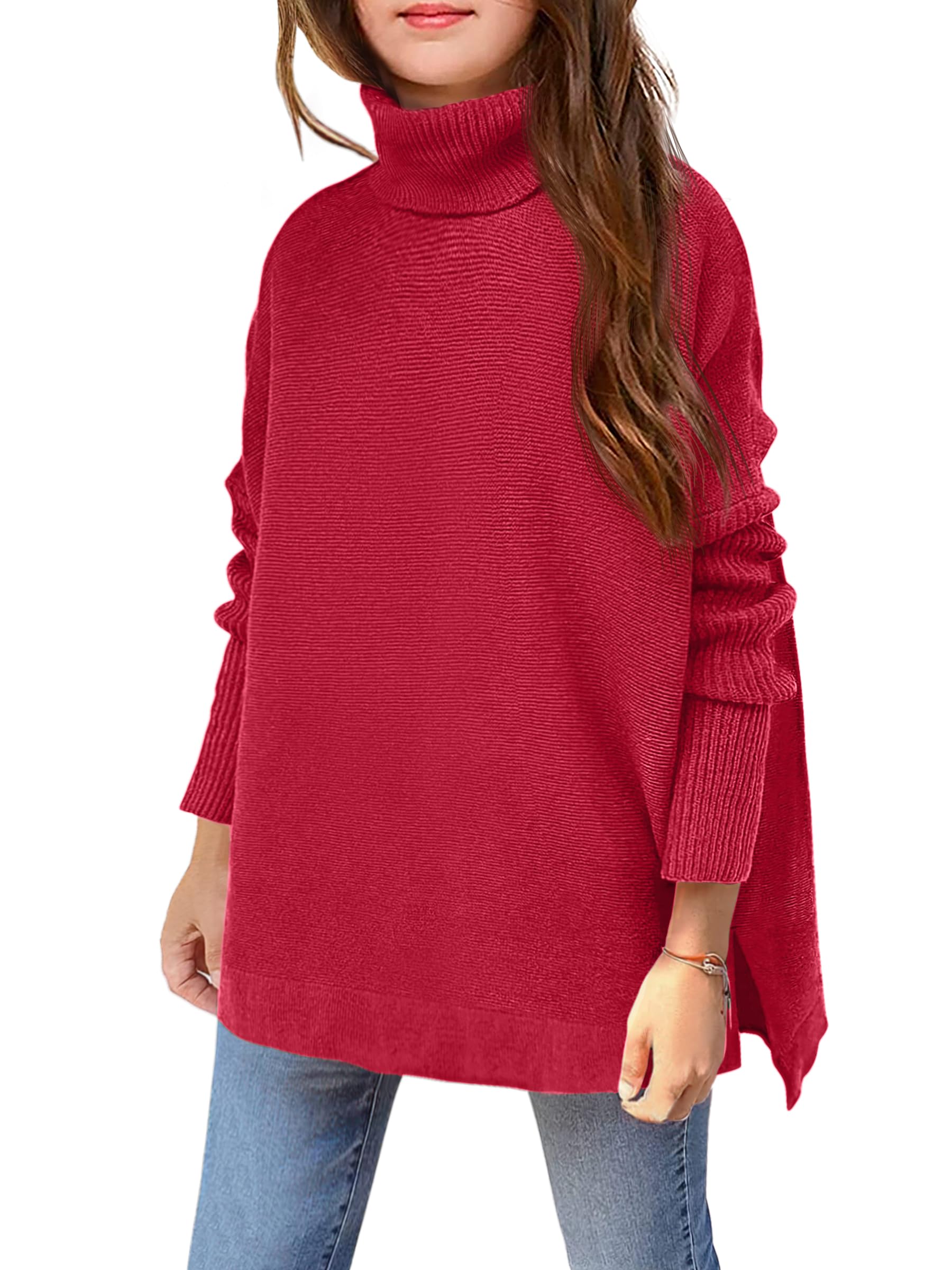 Arshiner Girls Chunky Knit Turtleneck Sweater - Long Sleeve Pullover Jumper Top for Kids | Warm Winter Wear, School Outfits & Holiday Dresses