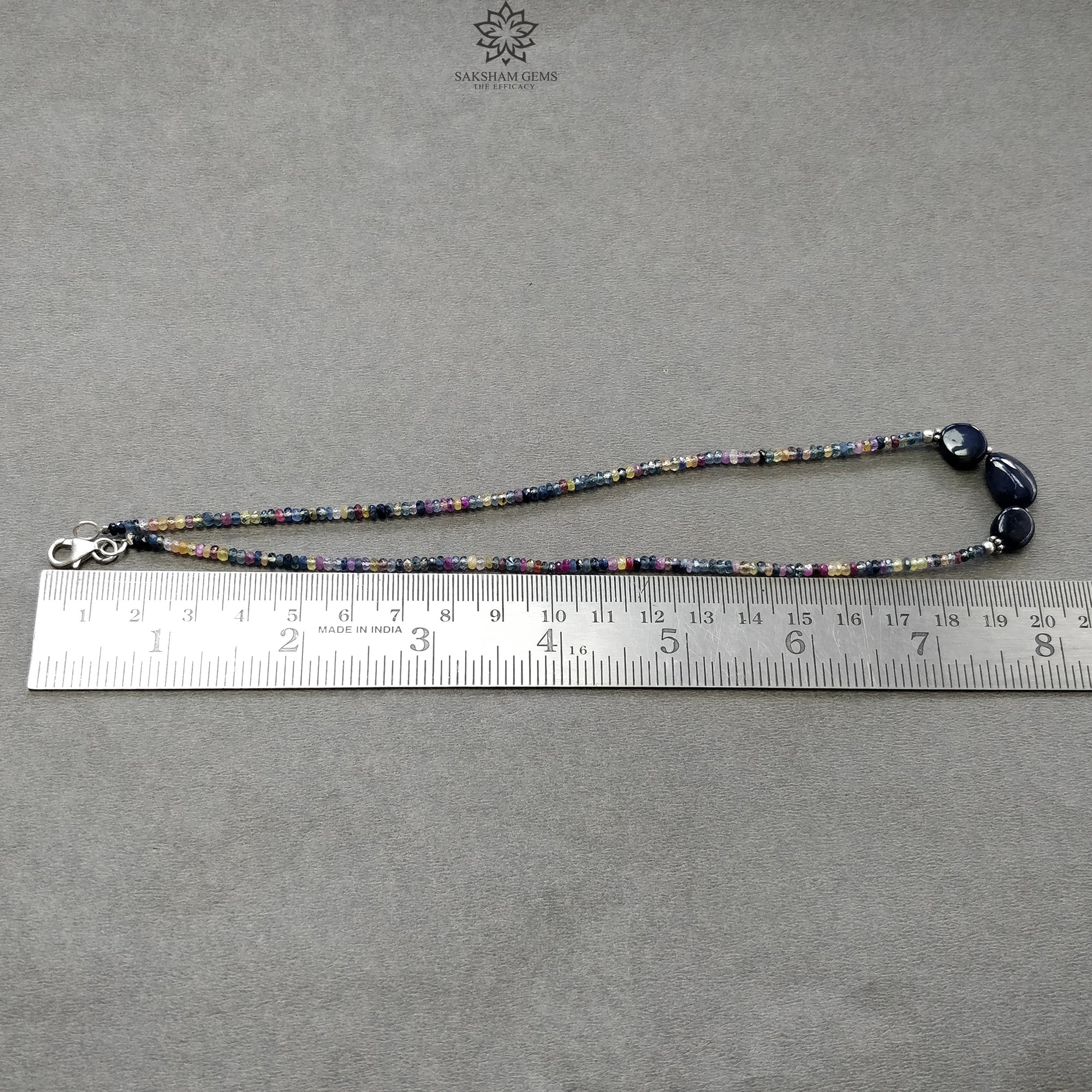 Natural Blue & Multi Sapphire Beads Necklace - 10.34gms Untreated Sapphire Gemstone Jewelry, 925 Sterling Silver Faceted Beaded Necklace for Women, 16 Inch, Perfect for Weddings, Parties & Gift Giving