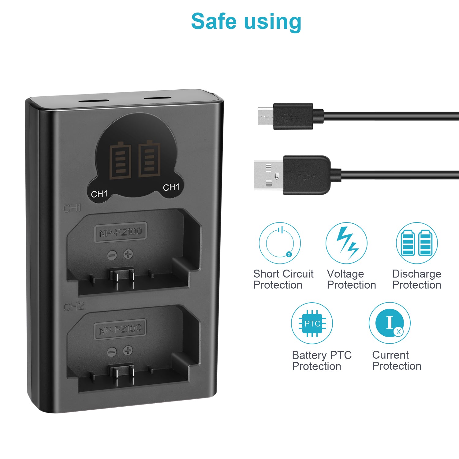NEEWER Dual USB Battery Charger for Sony NP-FZ100 - Fast Charging for Cameras, Camcorders & More | Perfect for Travel, Vlogging & Professional Photography
