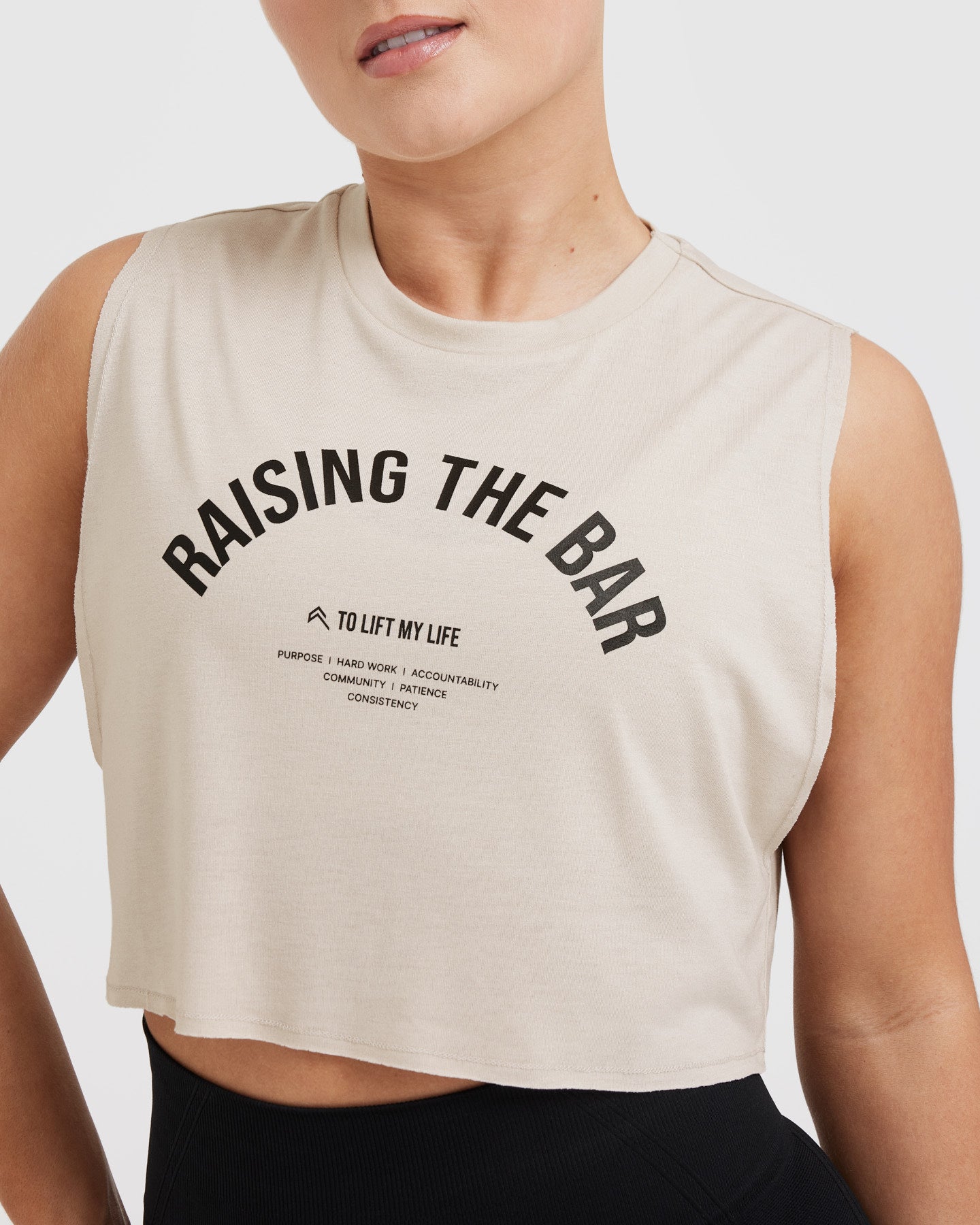 Raising The Bar Graphic Muscle Crop Vest for Women - Soft & Comfortable Workout Tank Top - Perfect for Gym, Running & Fitness Training - Sand