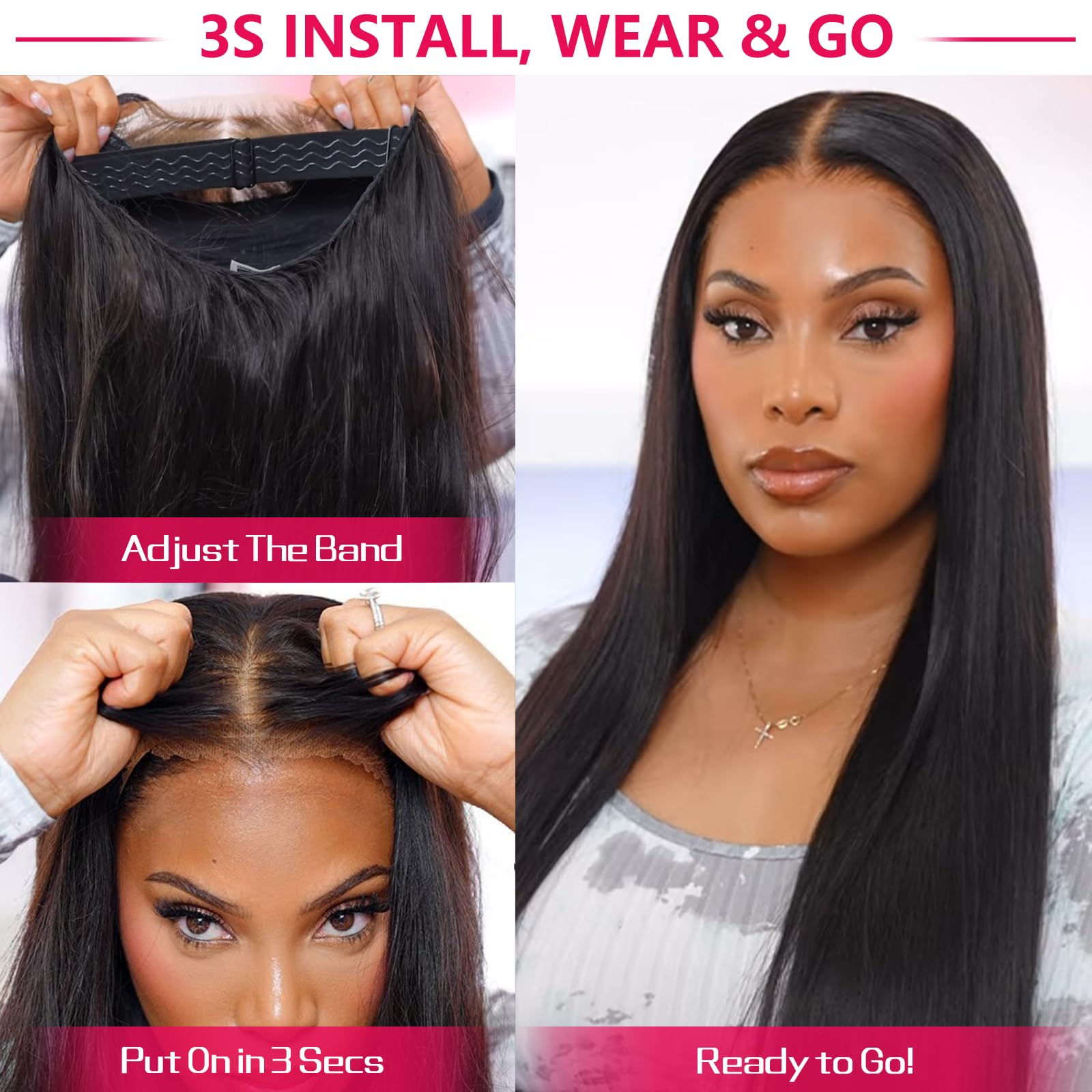 9x6 Glueless Wear and Go Human Hair Wig - Pre Plucked, Pre Cut Straight Lace Front with Bleached Knots | 200% Density Brazilian Virgin Hair | 22 Inch | Perfect for Daily Wear, Parties & Special Occasions