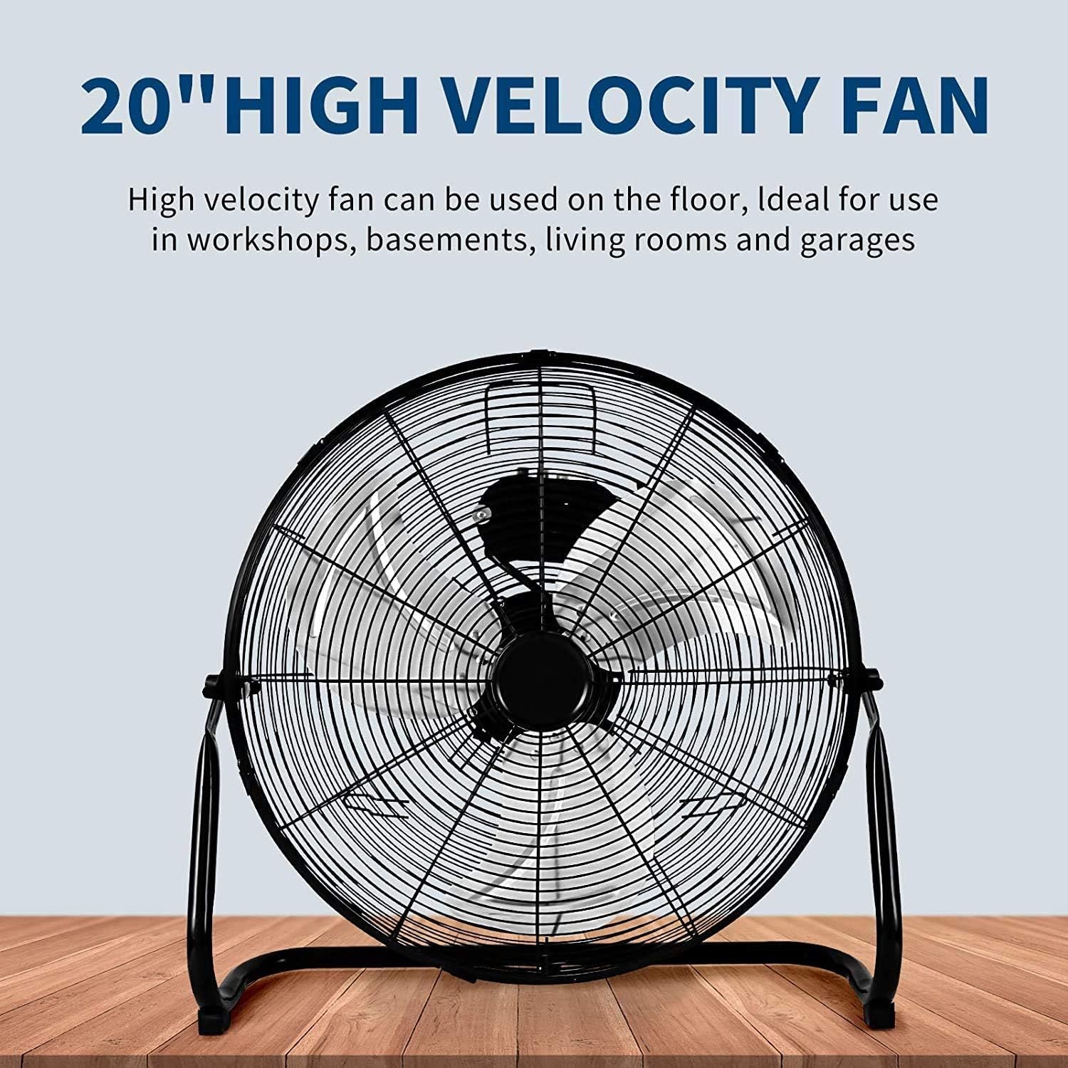 20 Inch 3 Speed High Velocity Heavy Duty Metal Industrial Floor Fan - 4650 CFM Powerful Airflow, Oscillating & Quiet Operation - Ideal for Home, Office, Warehouse, Greenhouse, Garage, and Patio Use - Indoor/Outdoor Commercial Grade Cooling Fan (Black)