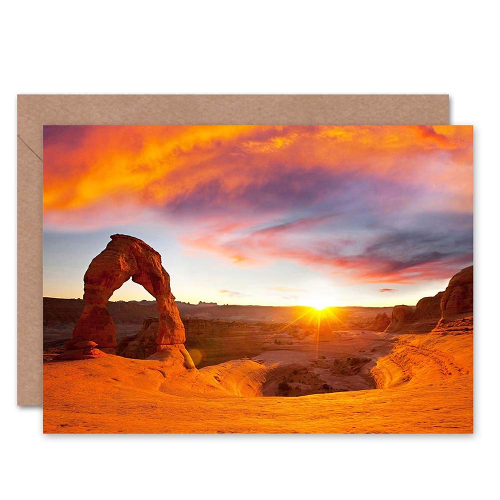 Wee Blue Coo Stone Arch Sunset Desert USA Landscape Photo Blank Greeting Card - Perfect for Birthday Wishes, Thank You Cards & Home Decor