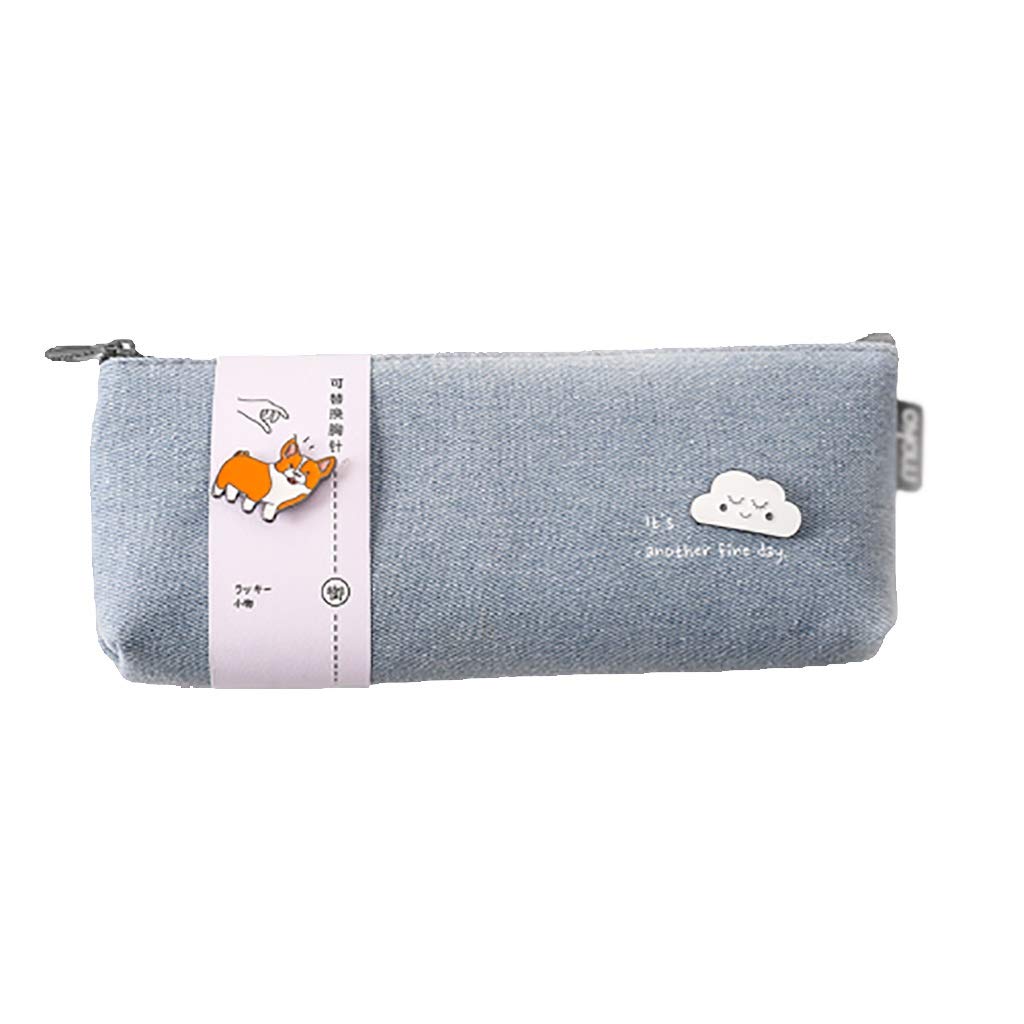 DWQ Canvas Pencil Case - Large Capacity Trapezoid Pencil Pouch for School, Makeup Bag & Coin Purse - Durable Zipper Binder Organizer for Teen Girls & Students (Blue) - Perfect for School Supplies, Travel & Daily Organization