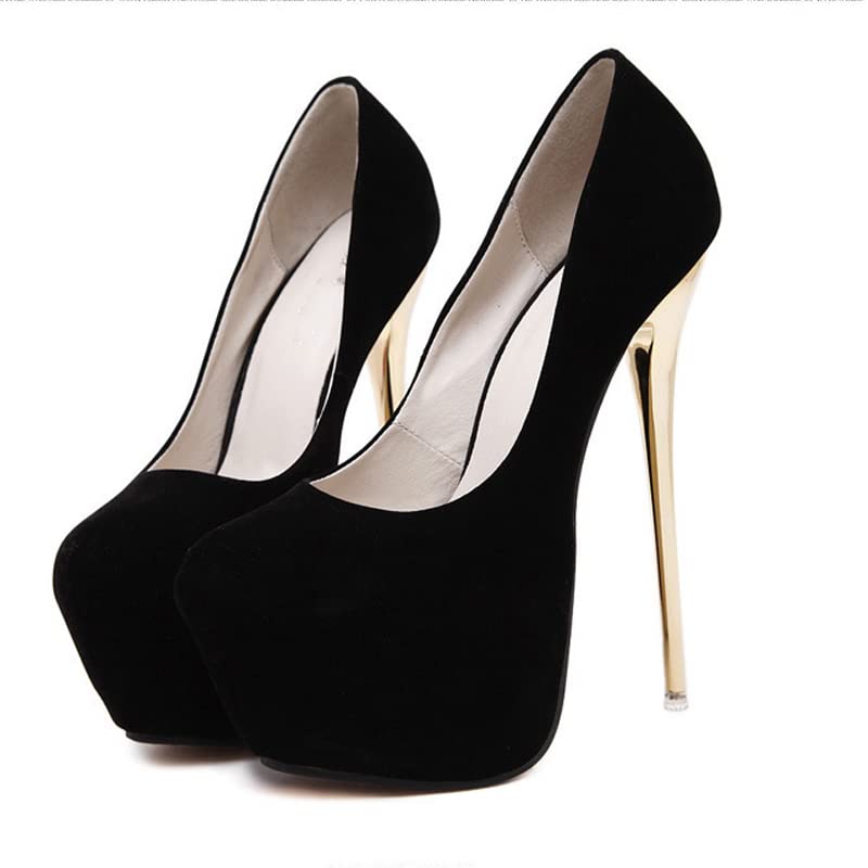 Waterproof Black Stiletto Platform High Heels for Women - Large Size Comfortable Dress Shoes for Spring & Fall | Non-Slip Party, Wedding & Evening Wear | Size 34