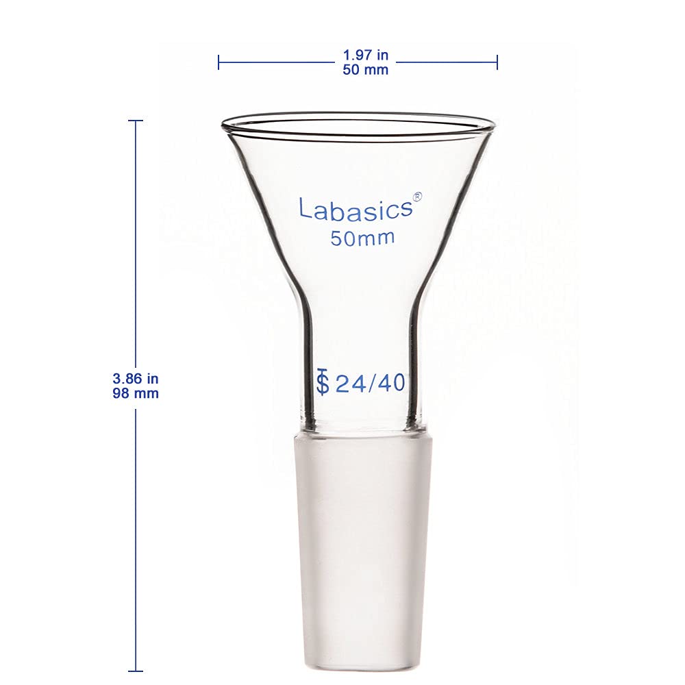 Labasics Glass Short Stem Powder Funnel - 50mm Top Outer Diameter with 24/40 Inner Joint - Premium Filter Funnel for Chemistry Labs, Essential Oil Blending & DIY Cosmetic Making