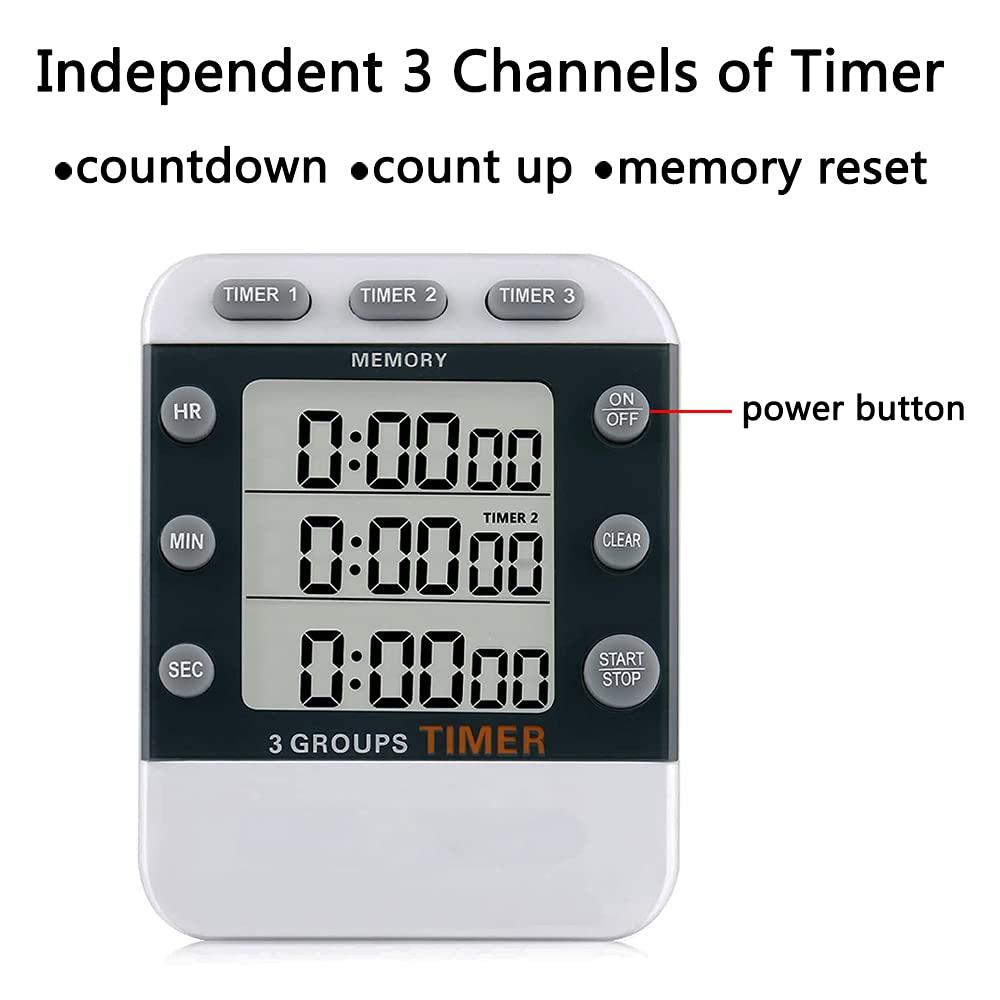 Digital Dual Kitchen Timer with 3 Channels - Count Up/Down, Triple Cooking Timer, Large Display & Loud Alarm - Magnetic Back, Stand, Battery Included (M382) - Perfect for Baking, Meal Prep & Multitasking in the Kitchen
