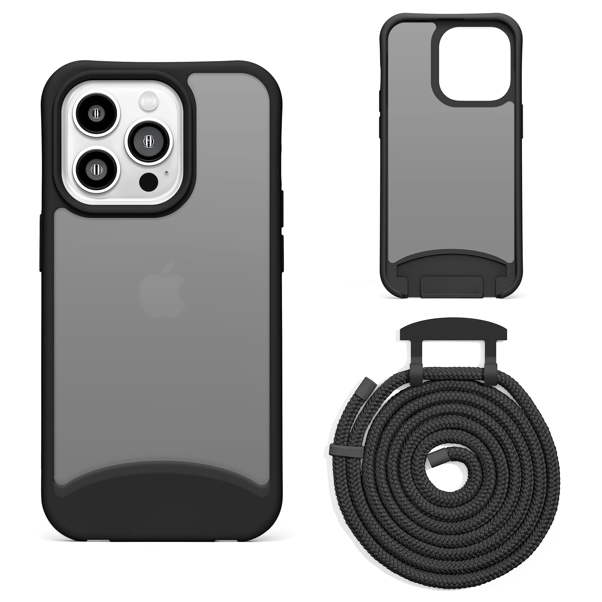 Shockproof Clear iPhone 13 Pro Max Case with Adjustable Crossbody Strap & Neck Lanyard - Slim Protective Transparent Cover for Everyday Use, Travel & Outdoor Activities (Black)