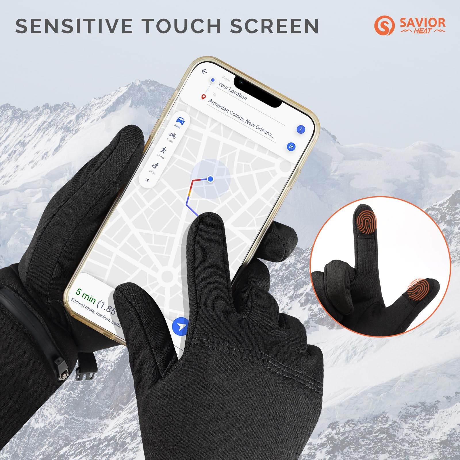 SAVIOR HEAT Rechargeable Battery Heated Glove Liners for Men & Women - Electric Warming Gloves for Skiing, Snowboarding, Hiking & Cycling - Thin Winter Hand Warmers for Outdoor Sports & Cold Weather Activities
