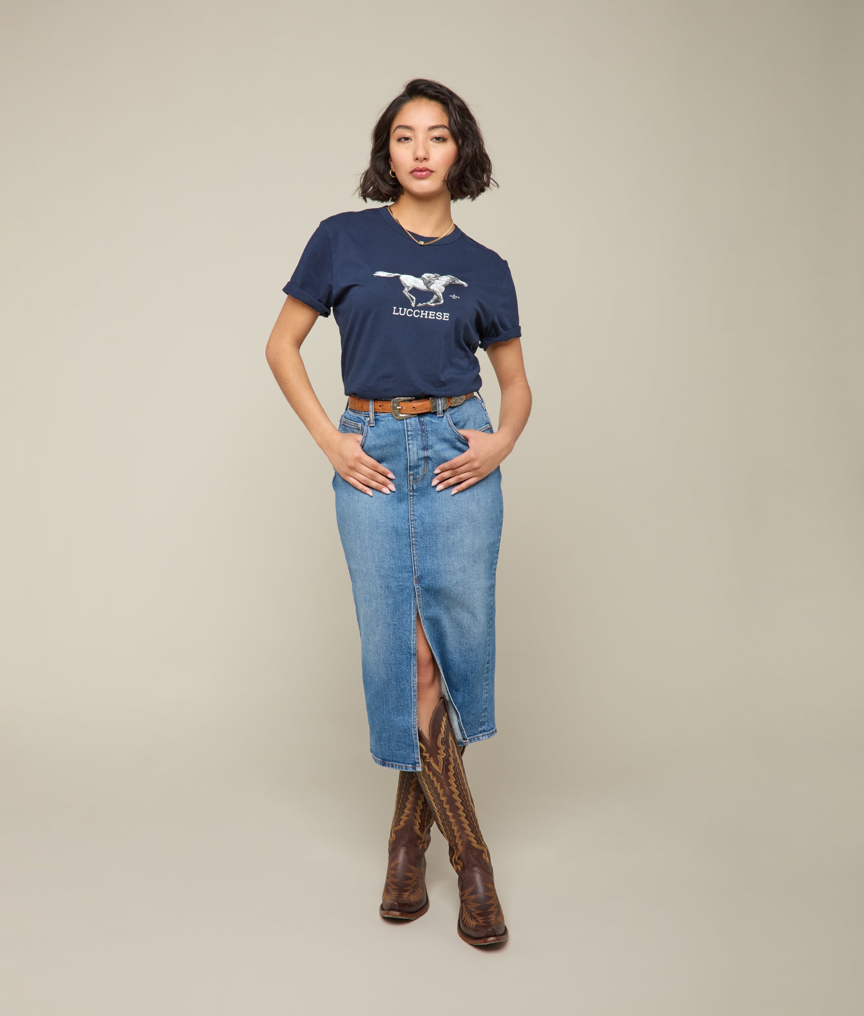 Lucchese Racehorse T-Shirt in Navy Blue - Stylish Comfort for Casual Wear & Western Fashion